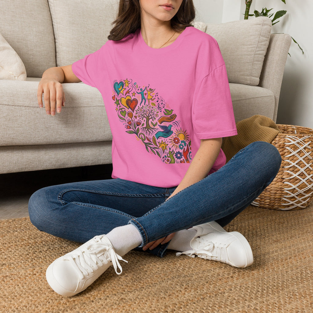 Unisex T-Shirt - Groovy Folk Art Love & Peace | Vibrant Community