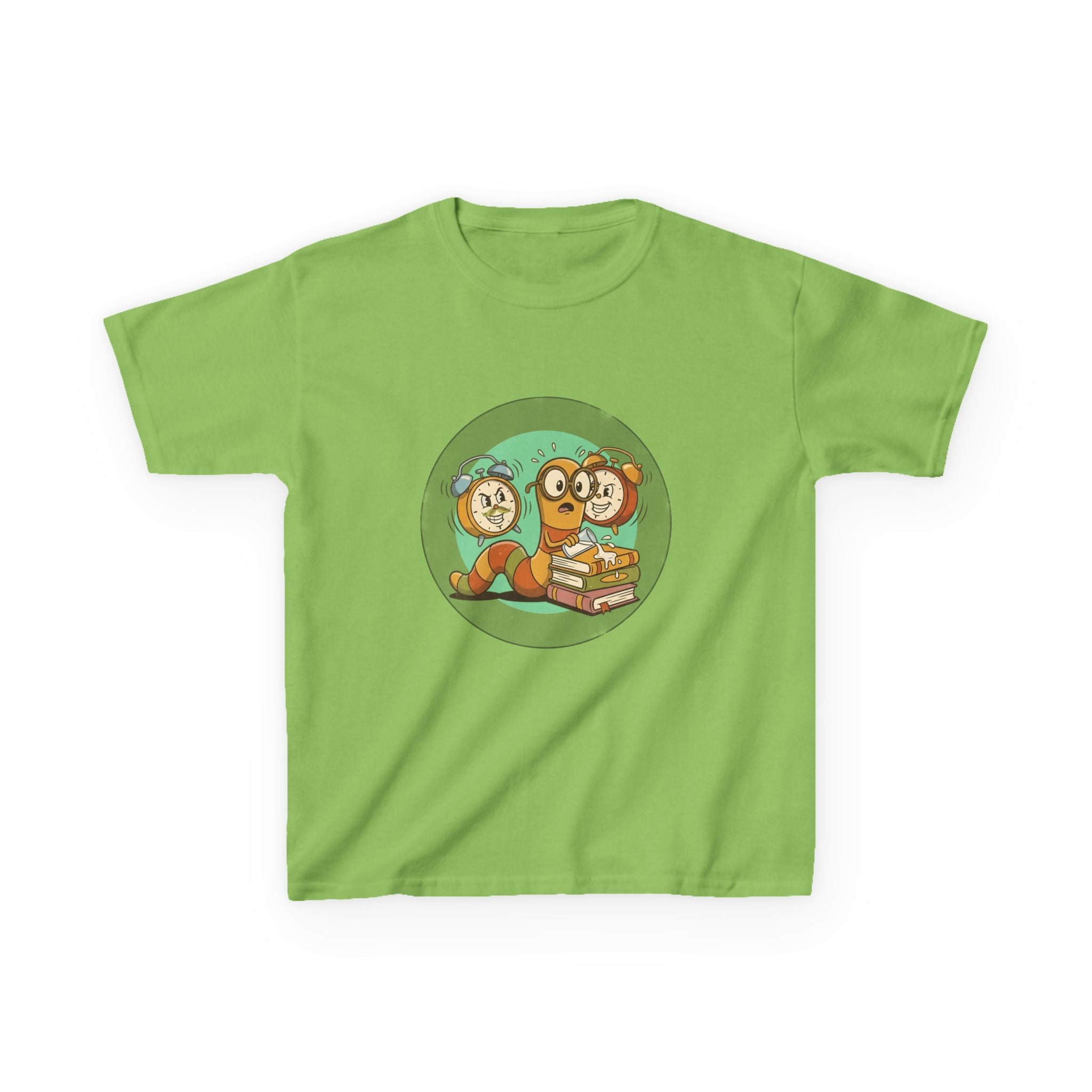 Kids Bookworm Tee - Cartoon Worm Studying Books | Back to School