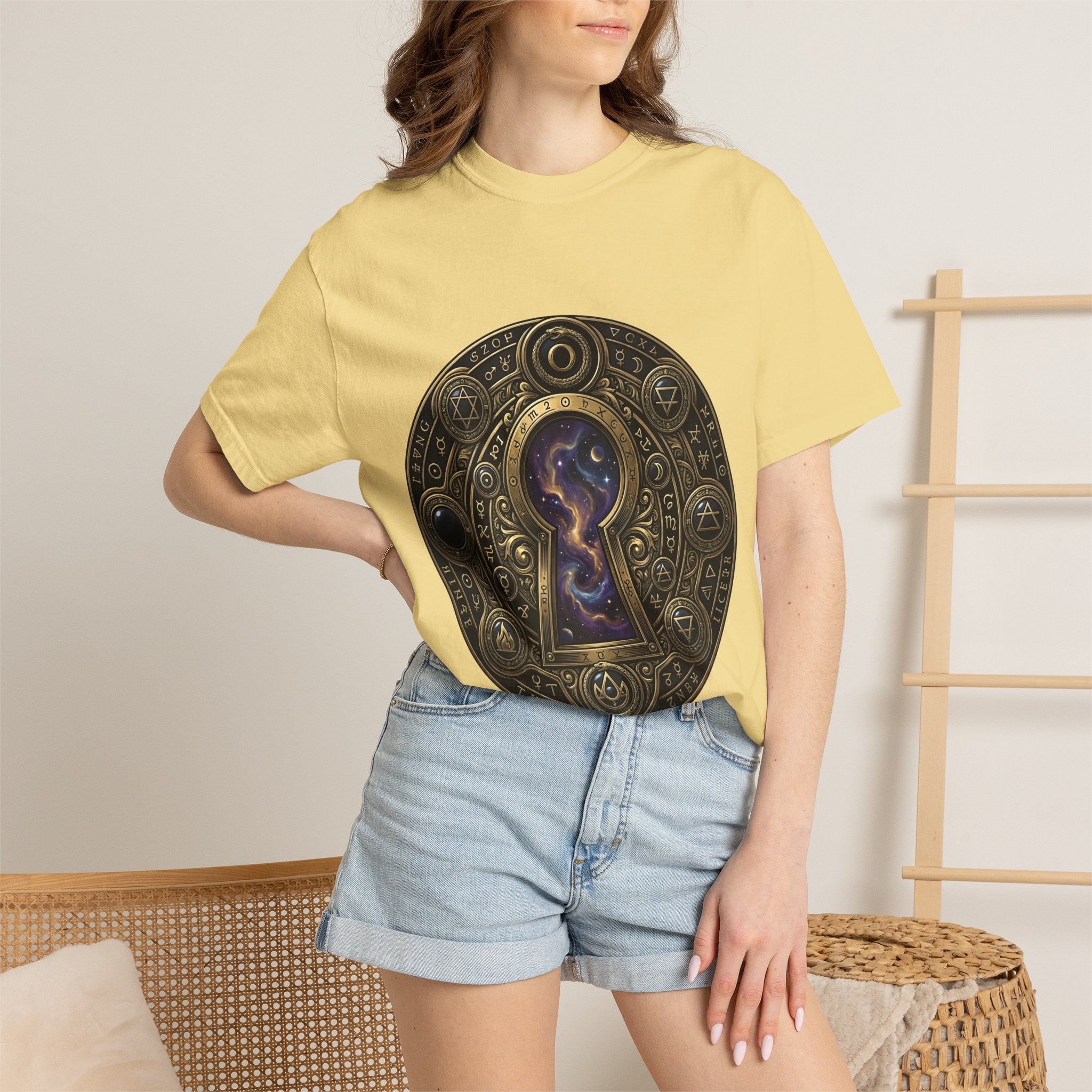T-shirt - Celestial Keyhole Galaxy | Occult Alchemical Gold