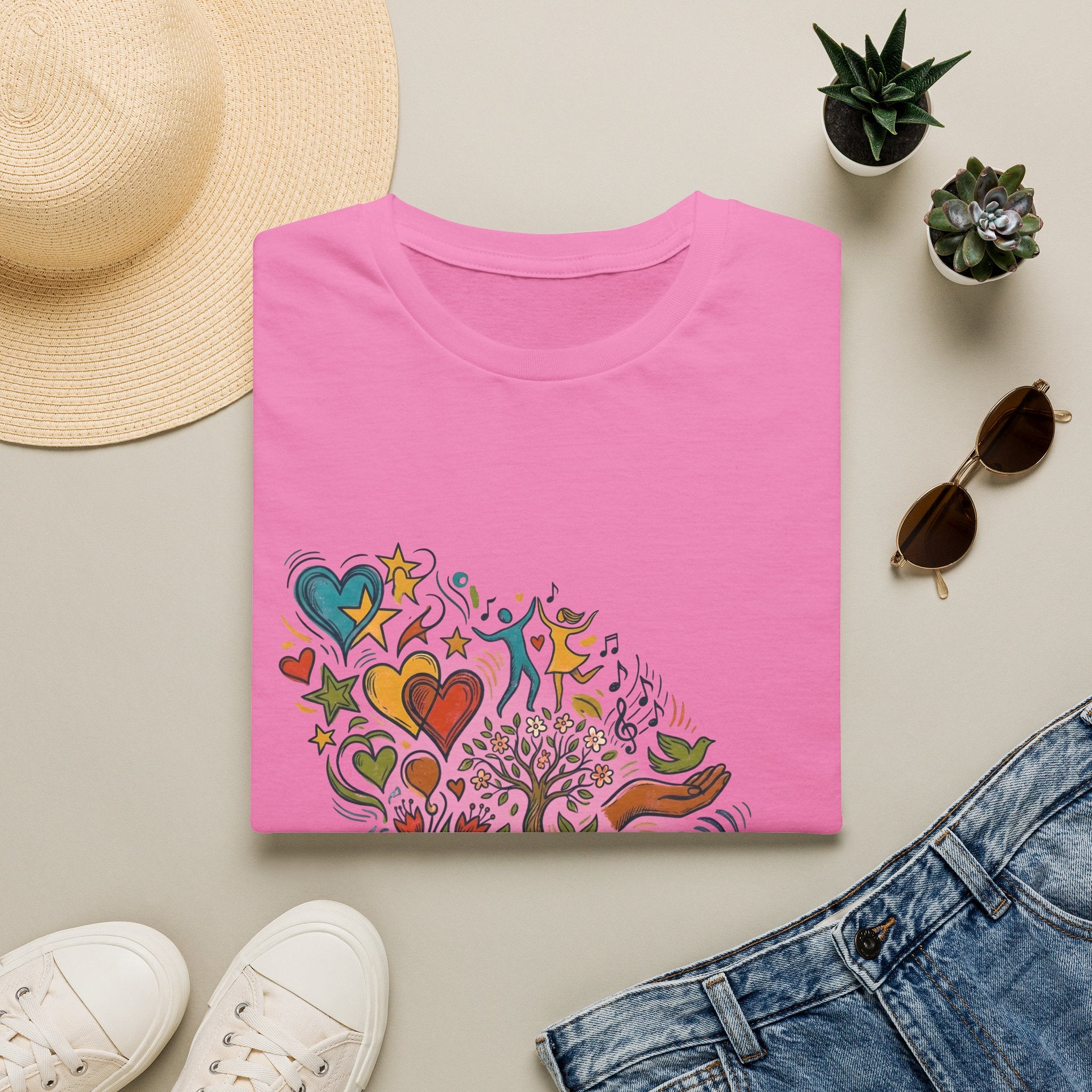 Unisex T-Shirt - Groovy Folk Art Love & Peace | Vibrant Community
