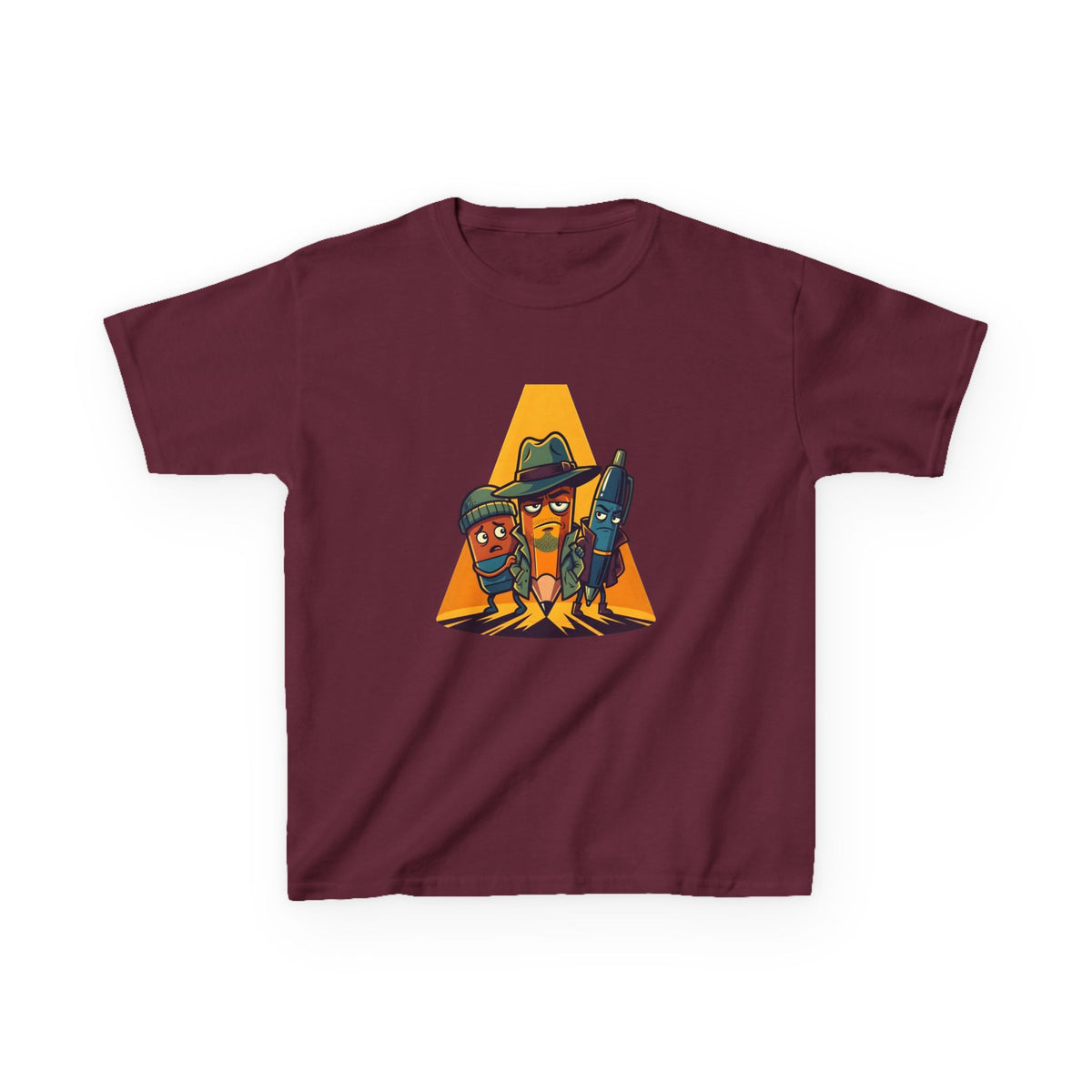 Kids Tee - Noir Stationery Detective Team | Cartoon Comic Style