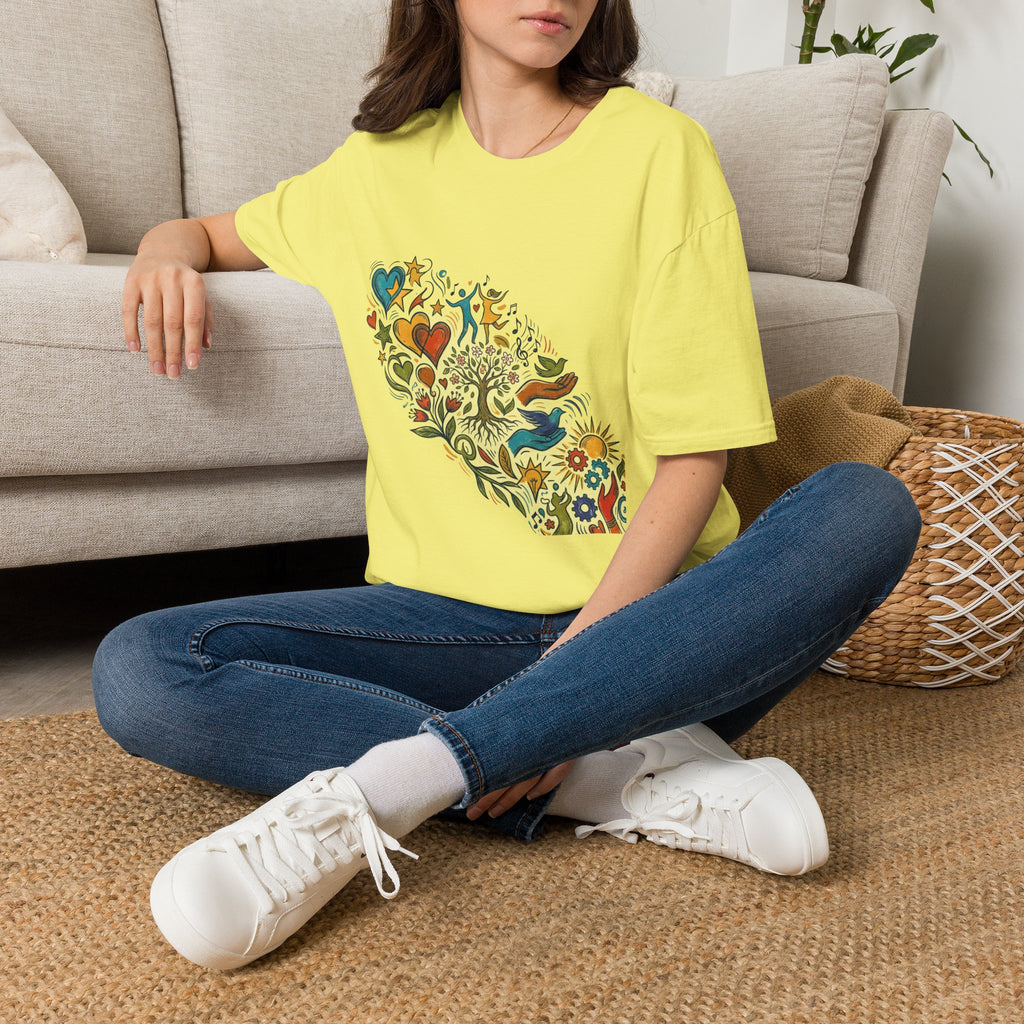 Unisex T-Shirt - Groovy Folk Art Love & Peace | Vibrant Community