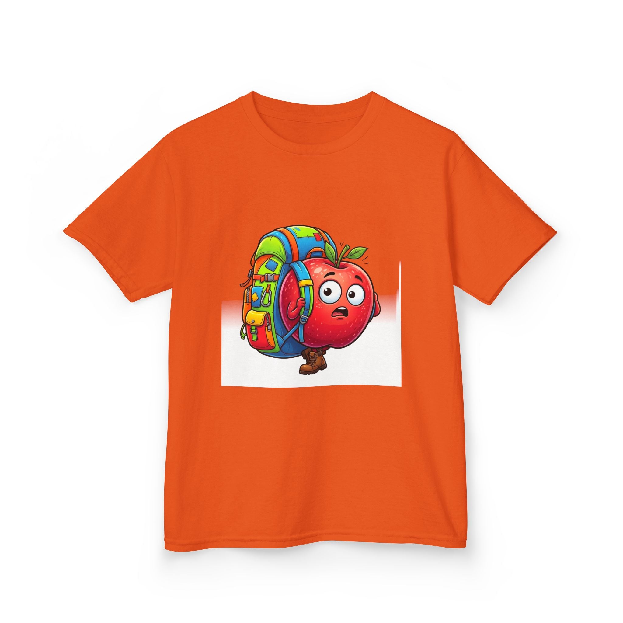 Kids Tee - Adventurous Apple Character Hiking T-Shirt