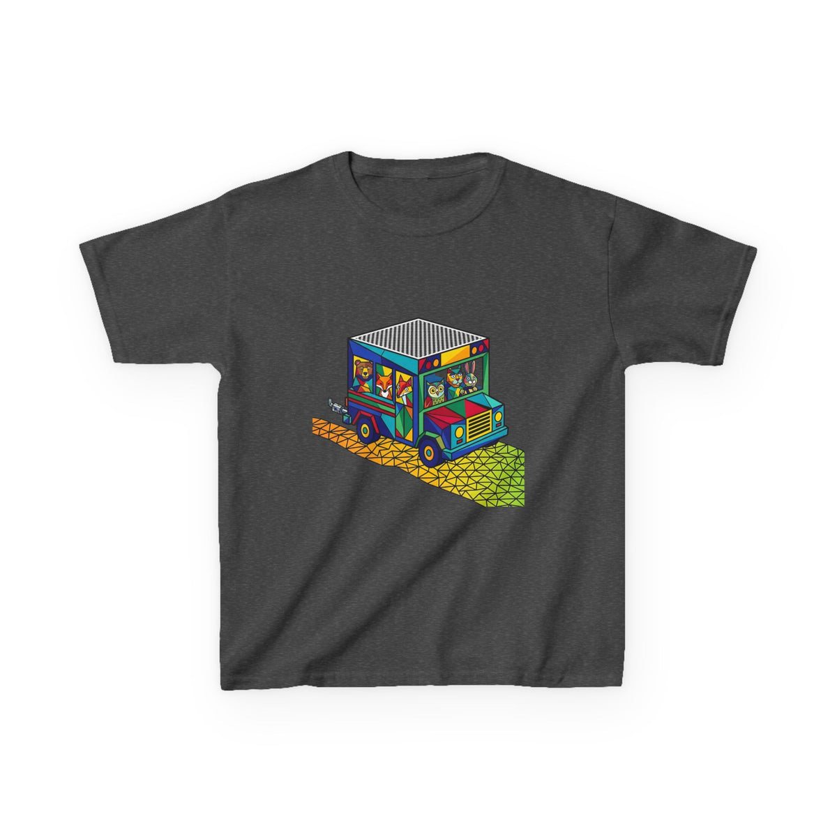 Kids T-Shirt - Vibrant Geometric Animal Bus Adventure
