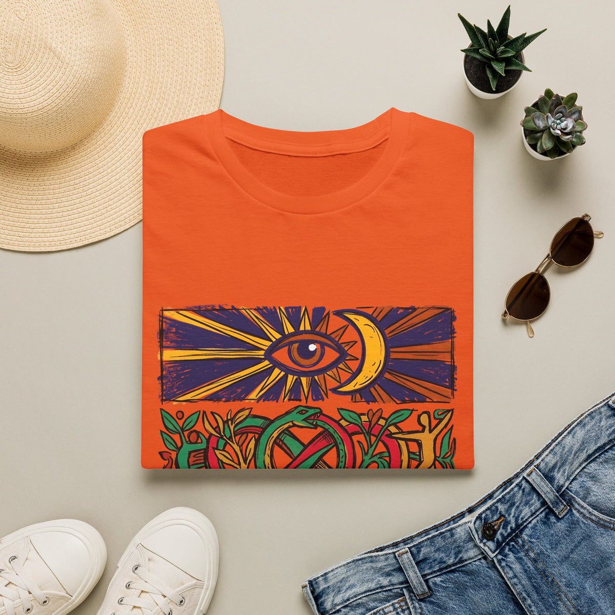 Unisex T-Shirt - Cosmic Folk Art Eye & Snake | Spiritual Nature