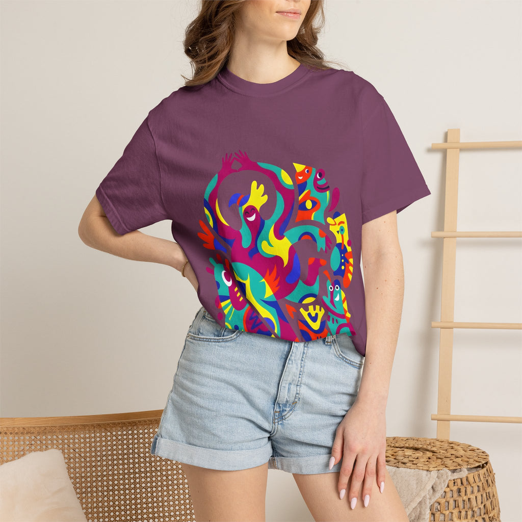 Garment-Dyed T-shirt - Joyful Abstract Creatures | Whimsical Graphic