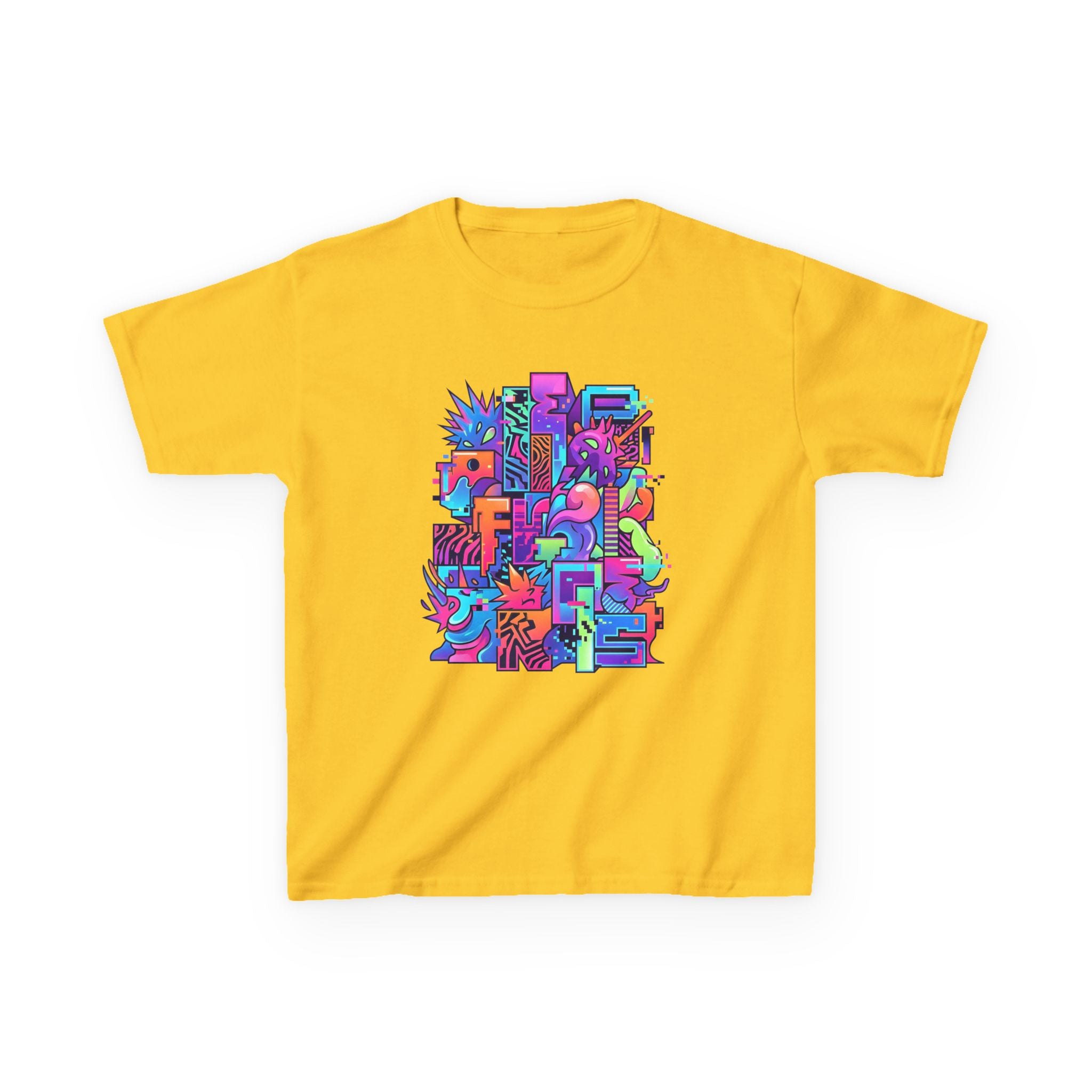 Kids Glitch Art Tee - FUNGUS Neon Cyberpunk Design | Retro