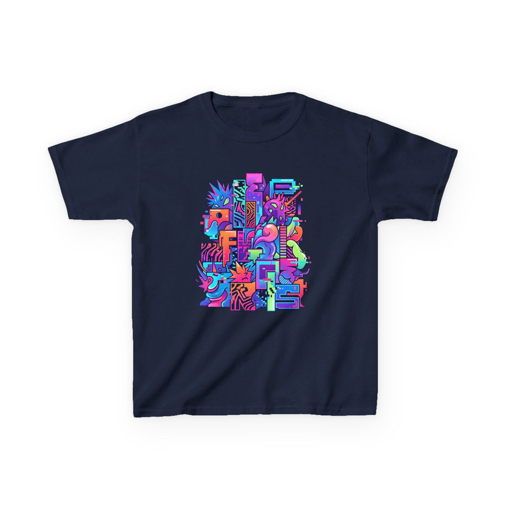 Kids Glitch Art Tee - FUNGUS Neon Cyberpunk Design | Retro