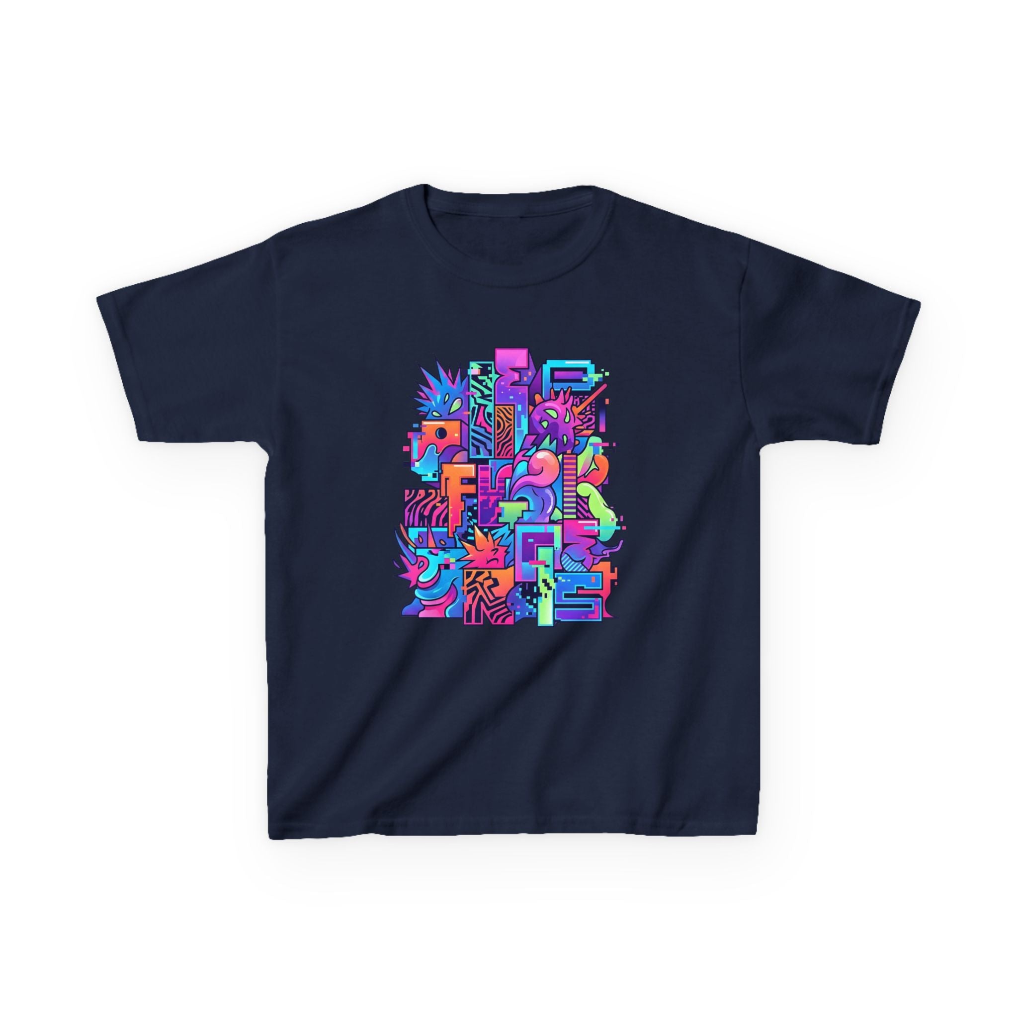 Kids Glitch Art Tee - FUNGUS Neon Cyberpunk Design | Retro