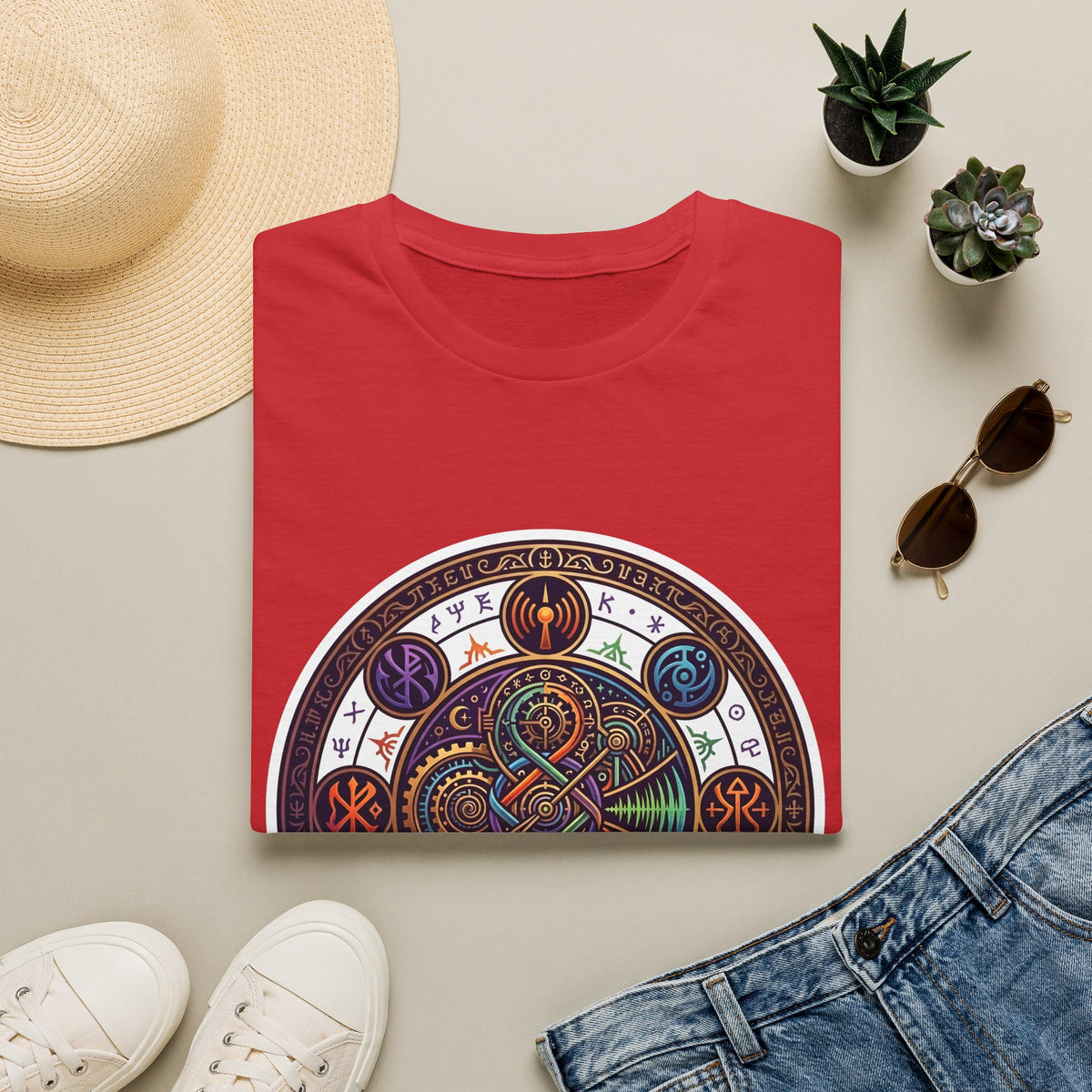 Unisex Steampunk T-Shirt - Ornate Mystical Mandala & Gears