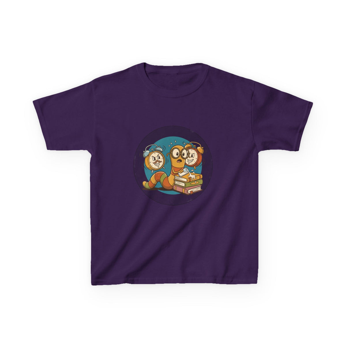 Kids Bookworm Tee - Cartoon Worm Studying Books | Back to School