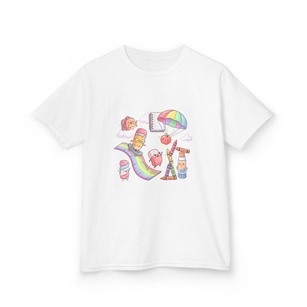 Kids Back to School Tee - Cute Faces School Supplies | Rainbow 2026