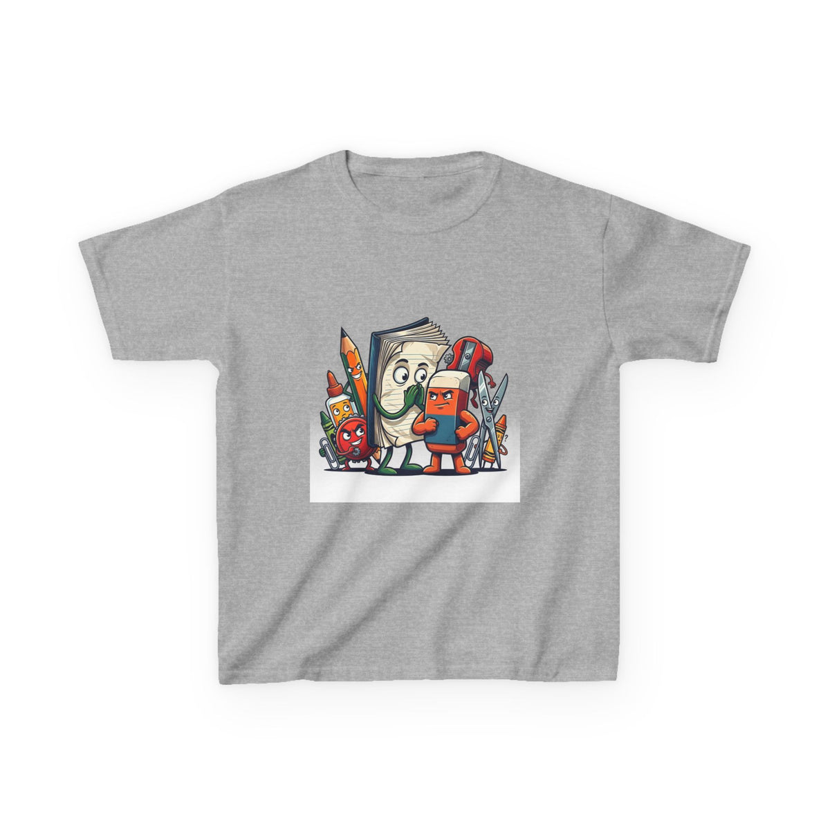 Kids Cartoon T-Shirt - Mischievous School Supplies & Stationery