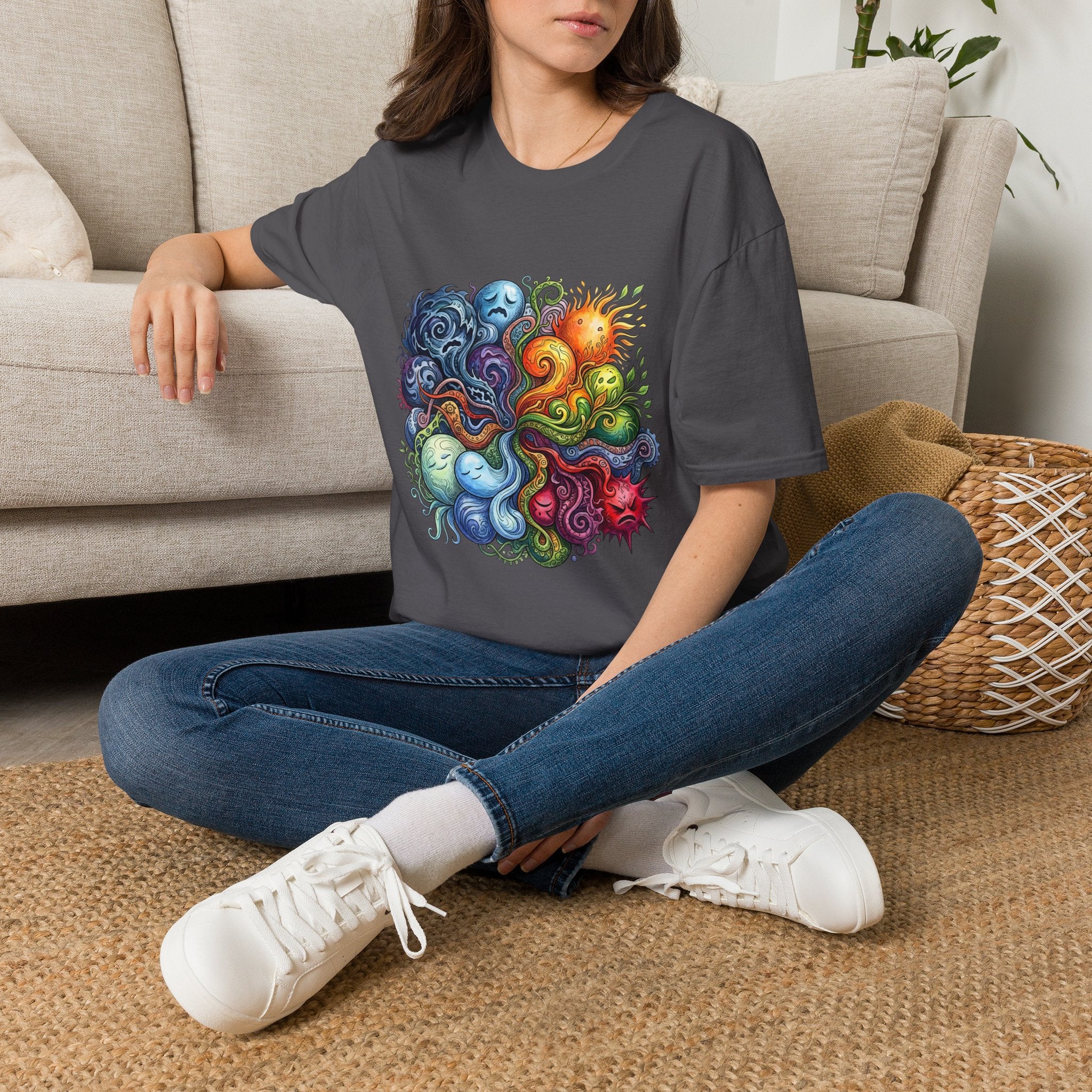 Abstract T-Shirt - Whimsical Watercolor Mandala | Surreal Figures