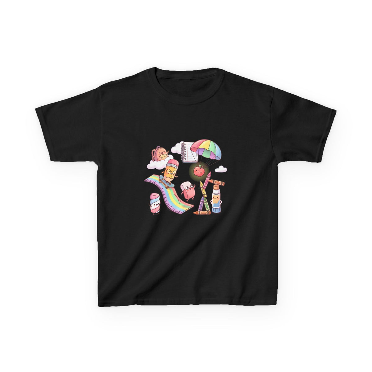 Kids Back to School Tee - Cute Faces School Supplies | Rainbow 2026