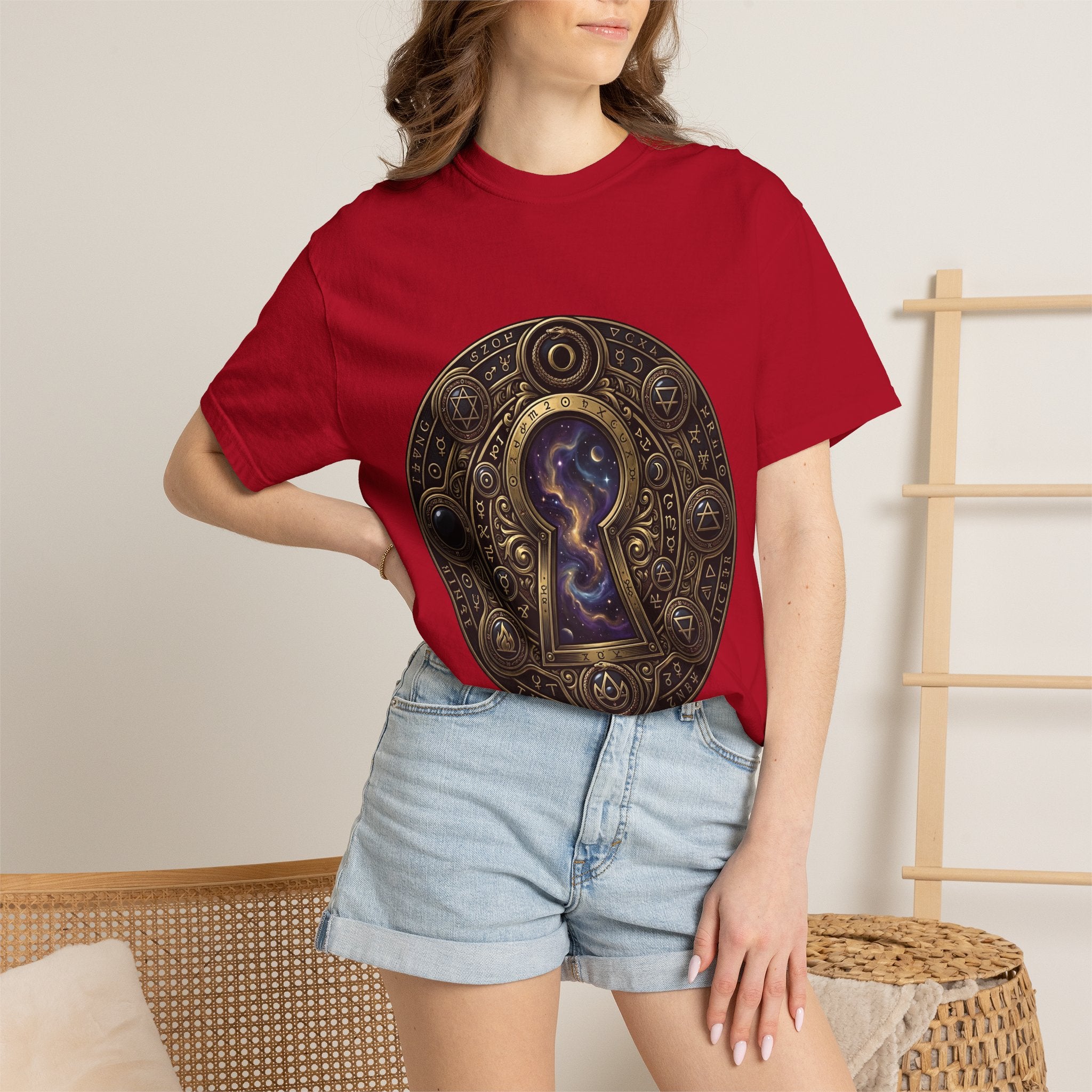 T-shirt - Celestial Keyhole Galaxy | Occult Alchemical Gold