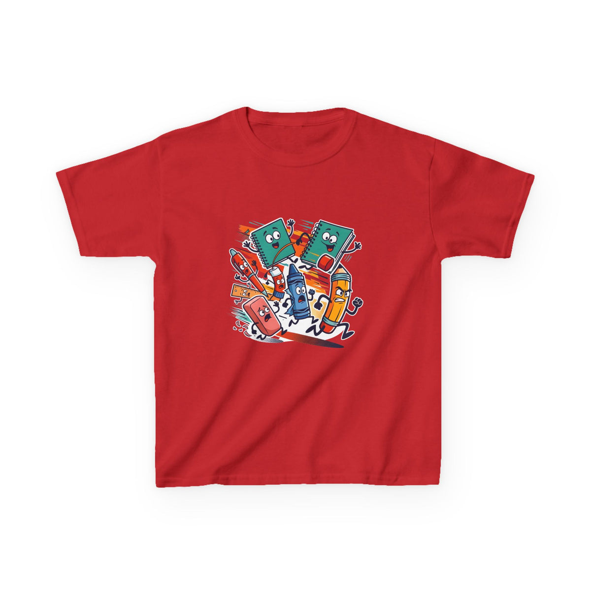 Kids Back to School Tee - Playful School Supplies Cartoon