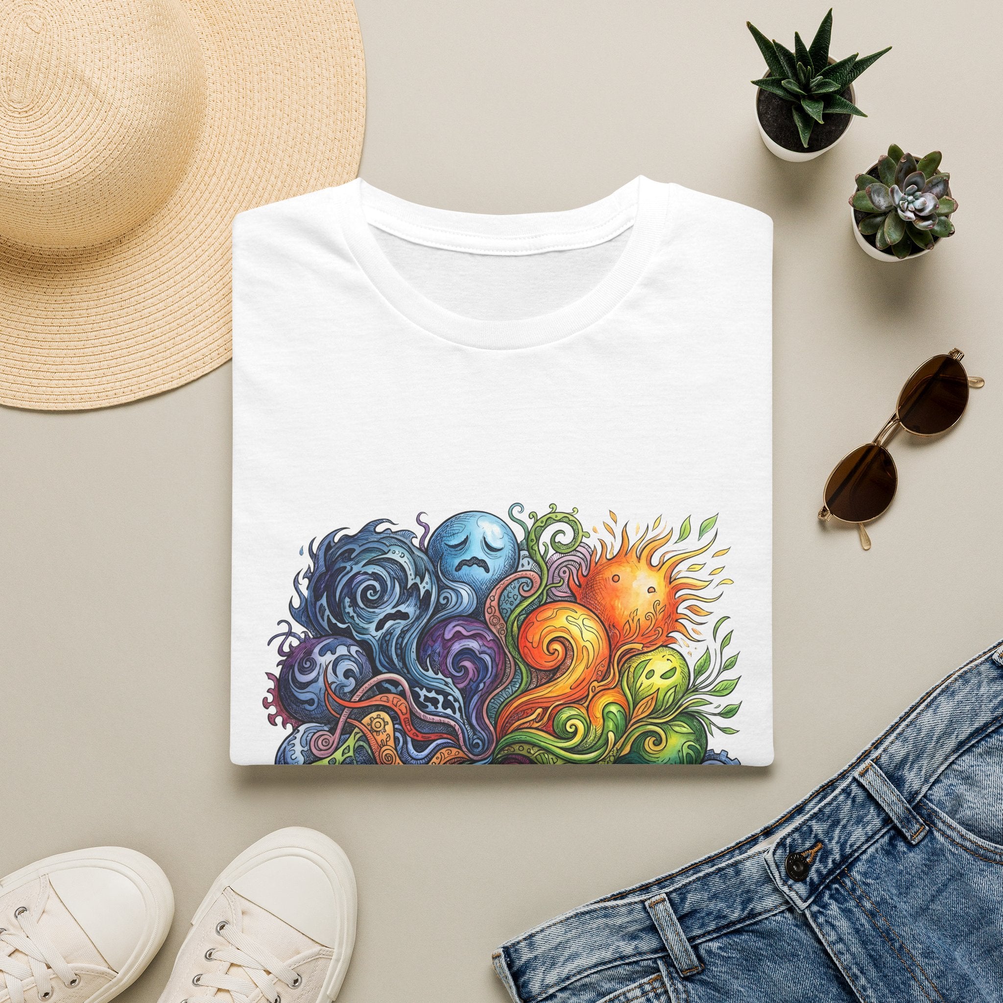 Abstract T-Shirt - Whimsical Watercolor Mandala | Surreal Figures