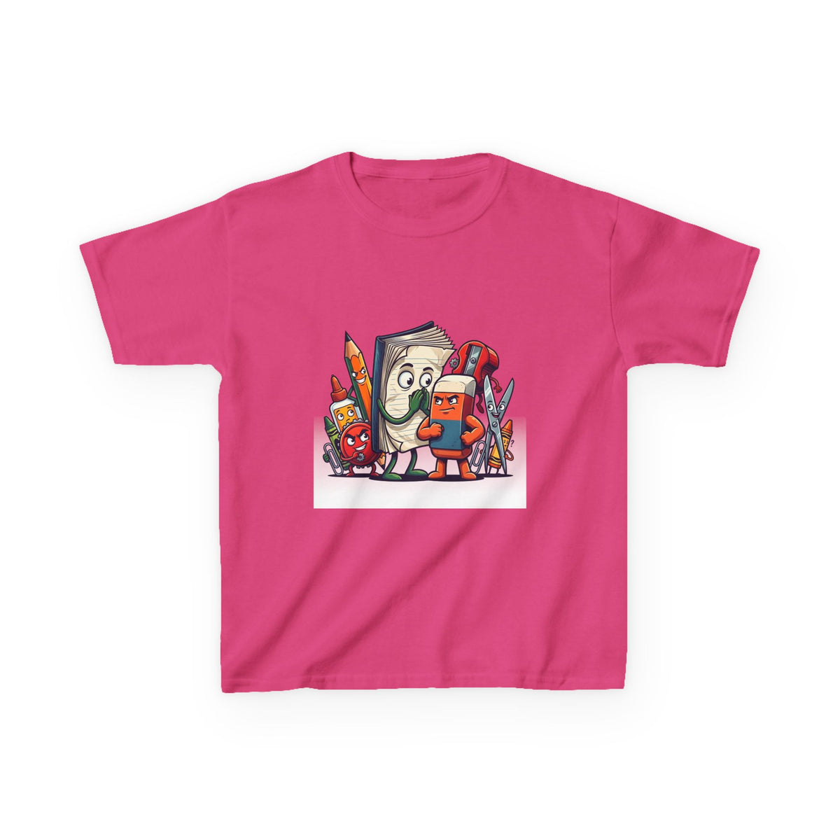 Kids Cartoon T-Shirt - Mischievous School Supplies & Stationery