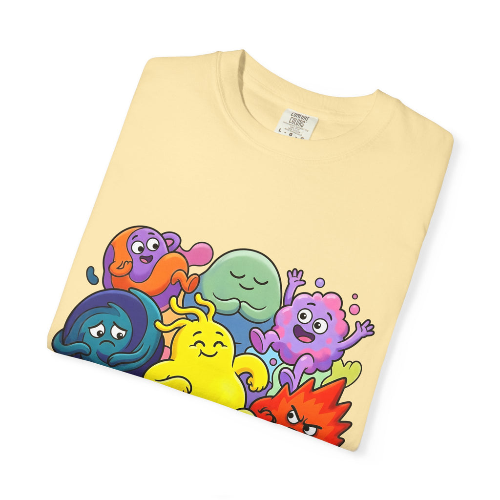 Unisex Garment-Dyed T-Shirt - Diverse Emotional Cartoon Creatures