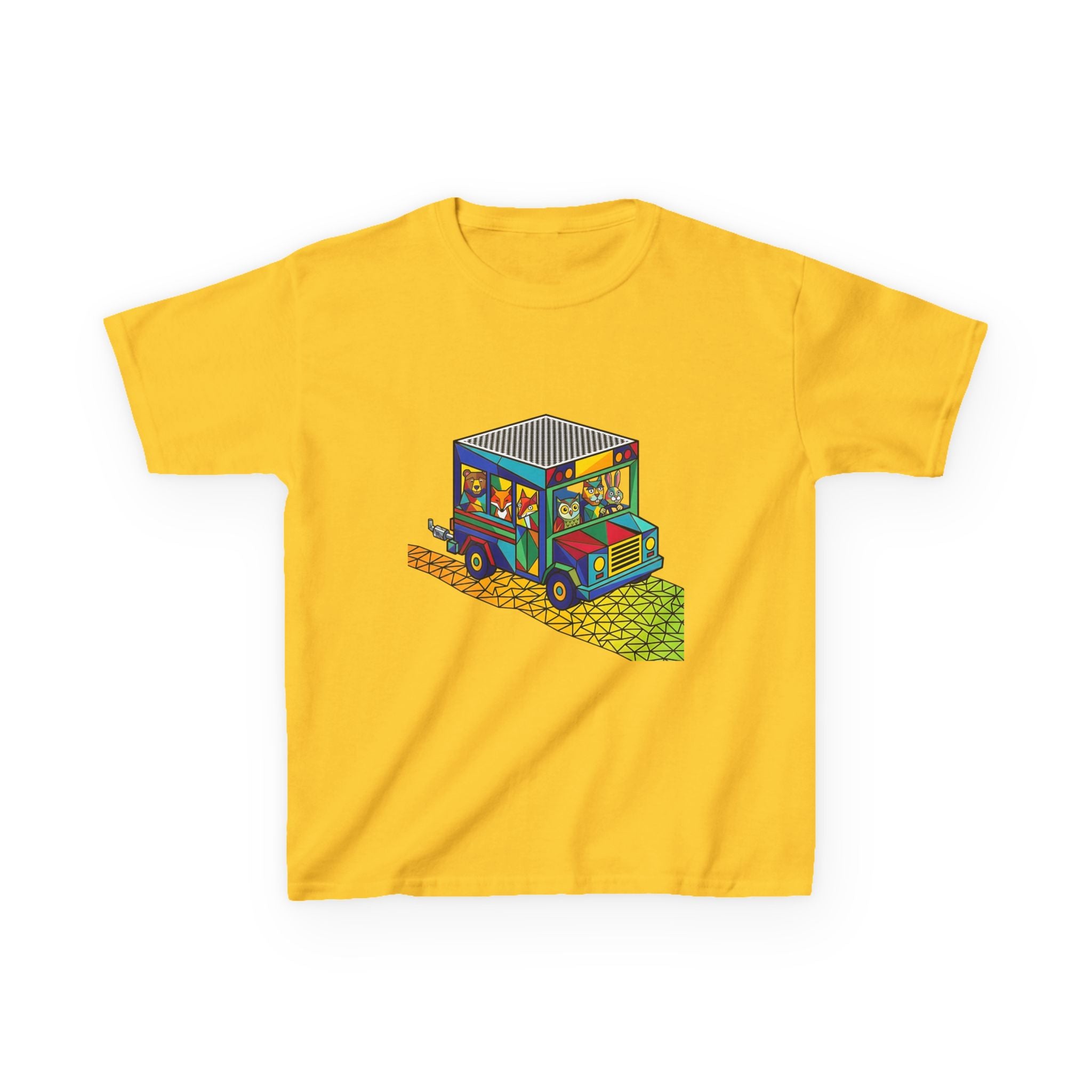 Kids T-Shirt - Vibrant Geometric Animal Bus Adventure
