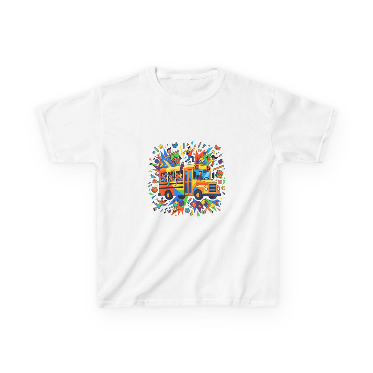 Kids Back to School Tee - Colorful School Bus & Student Shirt