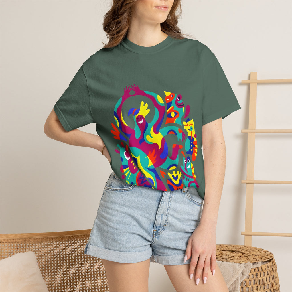 Garment-Dyed T-shirt - Joyful Abstract Creatures | Whimsical Graphic