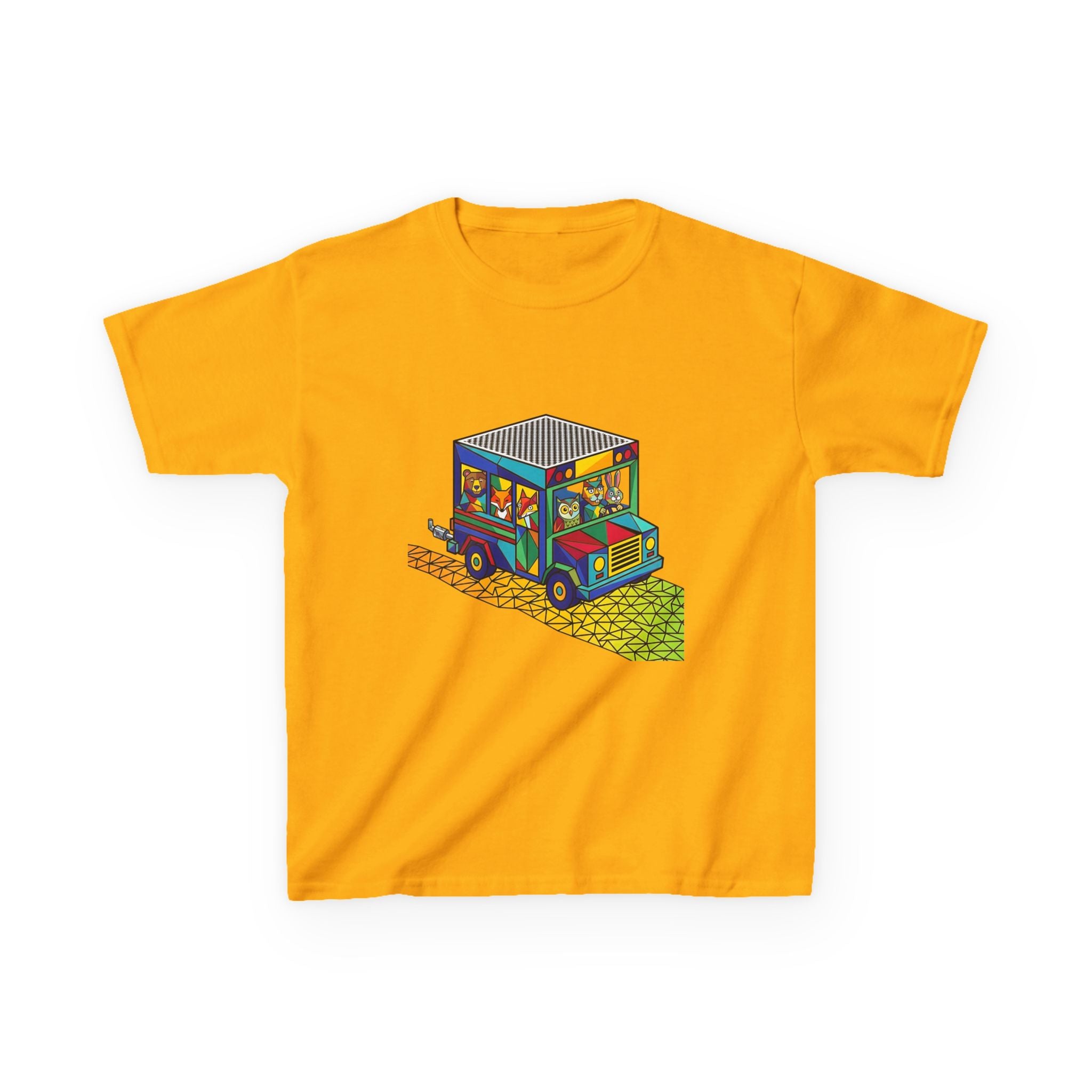 Kids T-Shirt - Vibrant Geometric Animal Bus Adventure