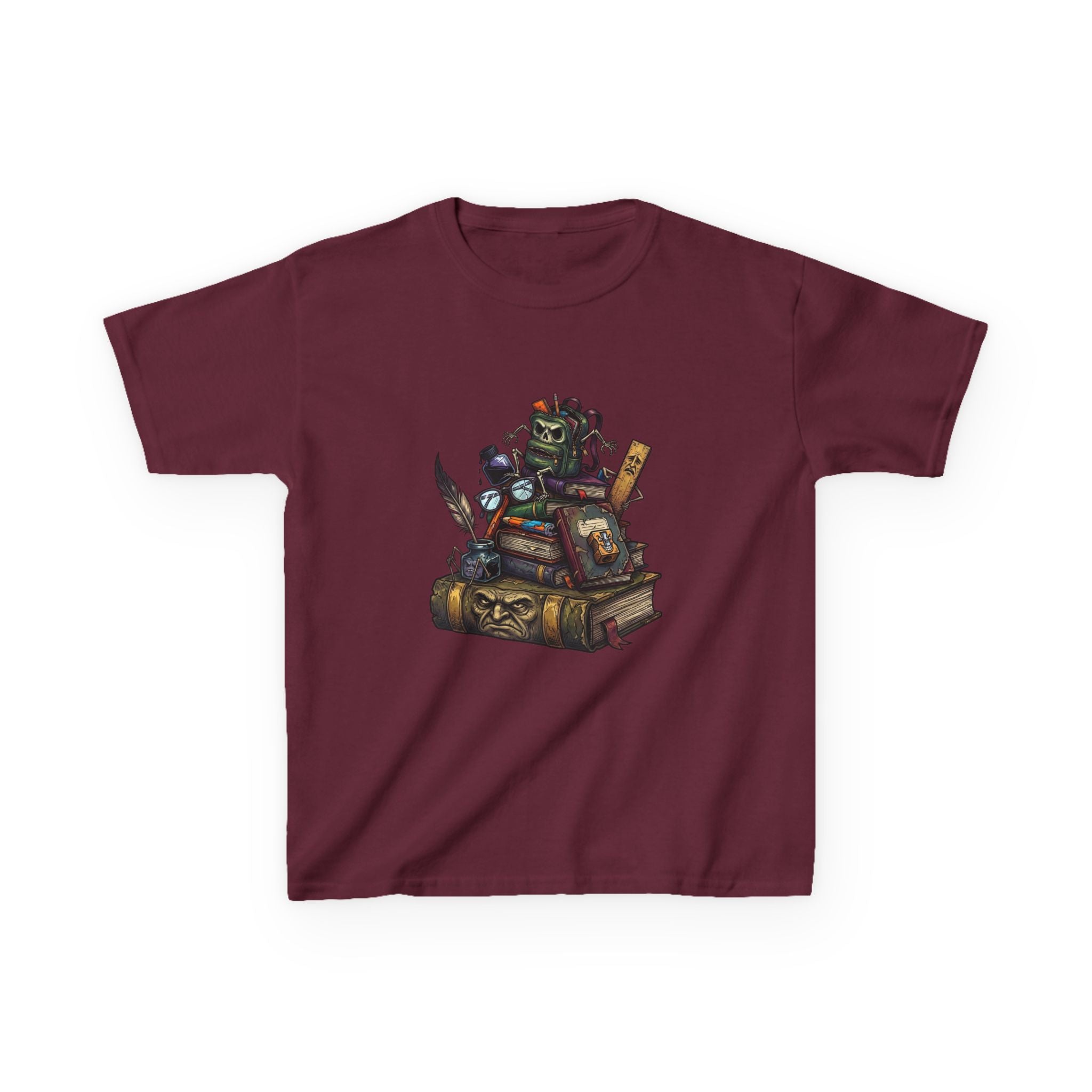 Kids Dark Academia Tee - Macabre School Supplies Skull