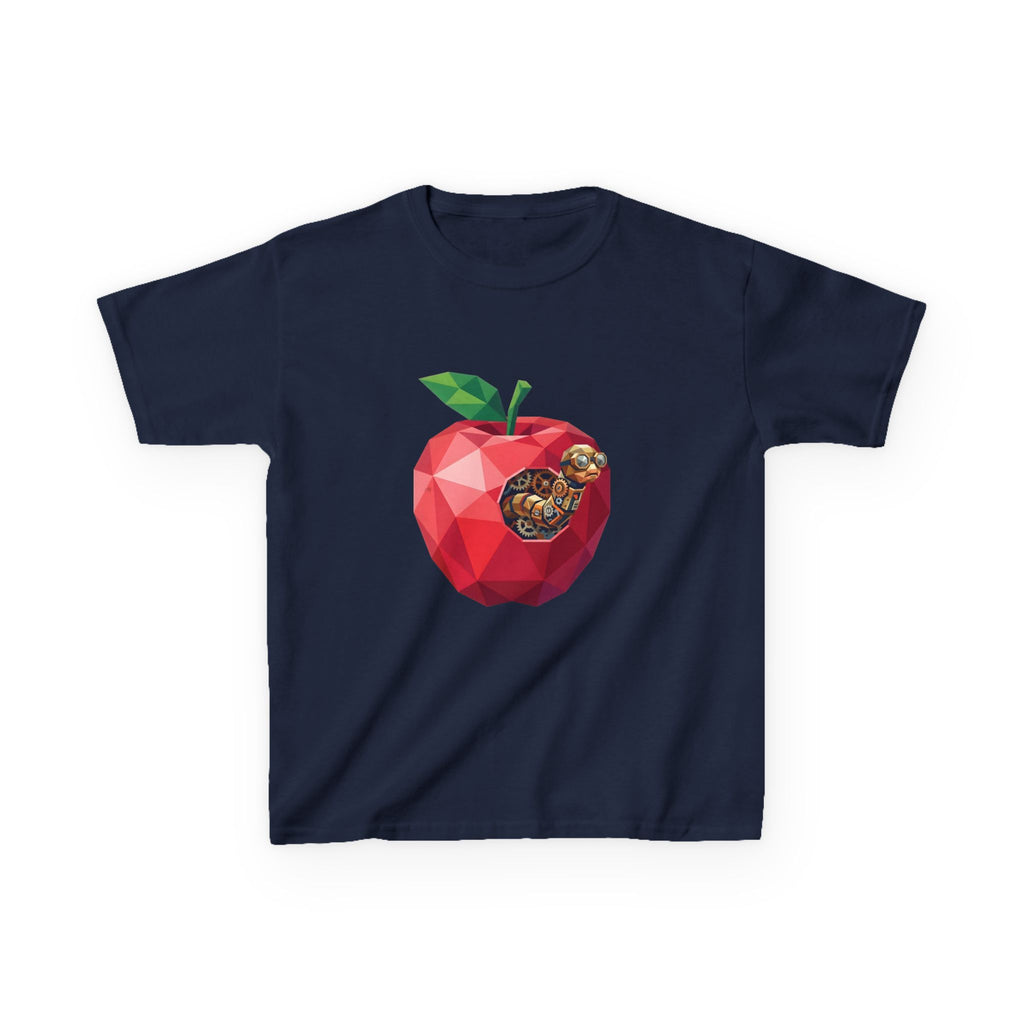 Kids Steampunk T-Shirt - Low Poly Geometric Mechanical Apple Worm