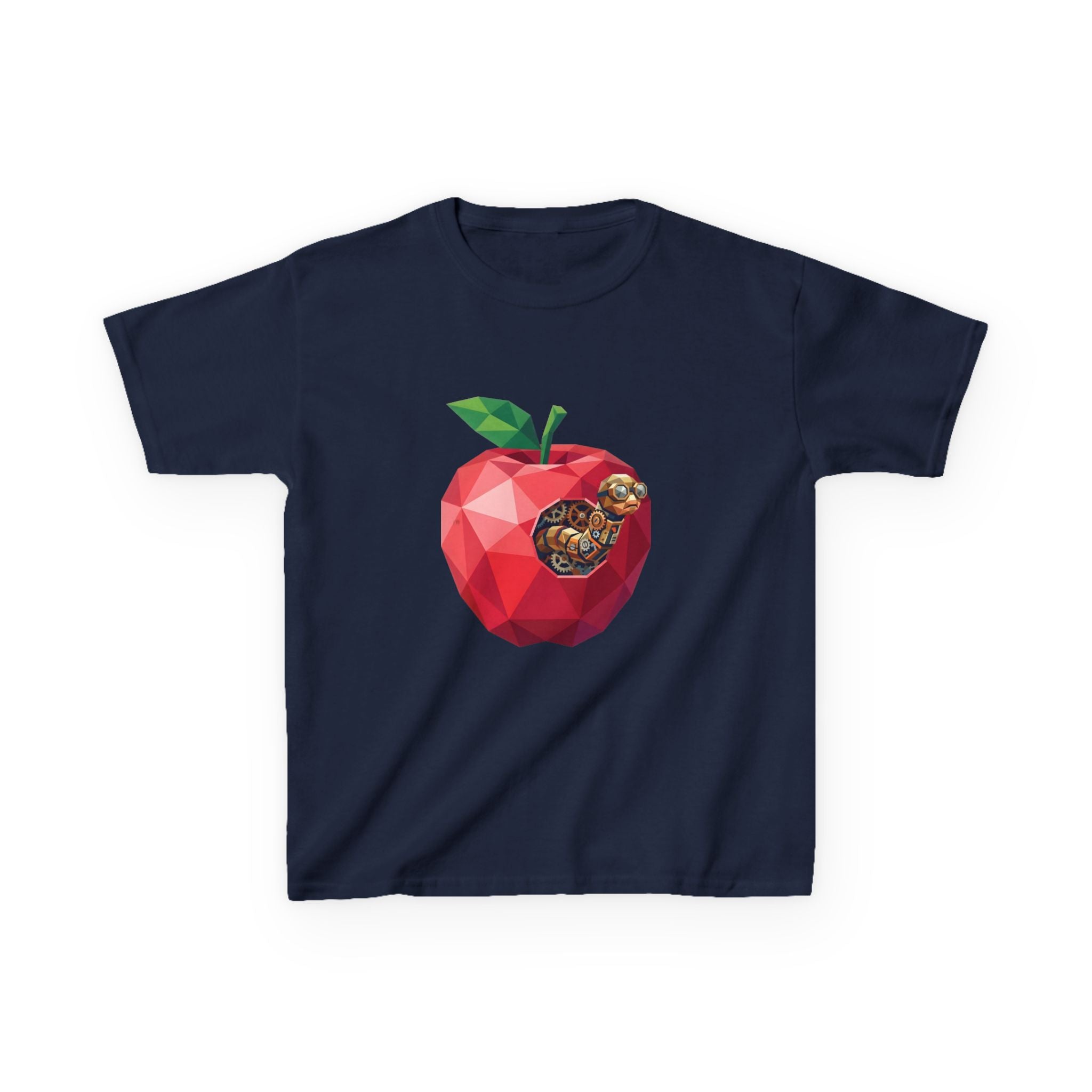 Kids Steampunk T-Shirt - Low Poly Geometric Mechanical Apple Worm