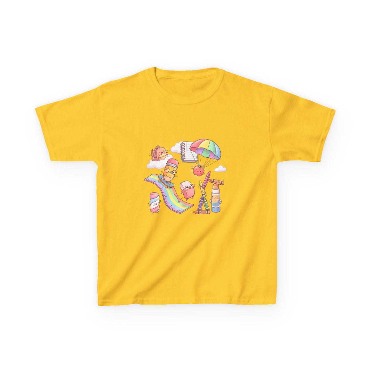 Kids Back to School Tee - Cute Faces School Supplies | Rainbow 2026