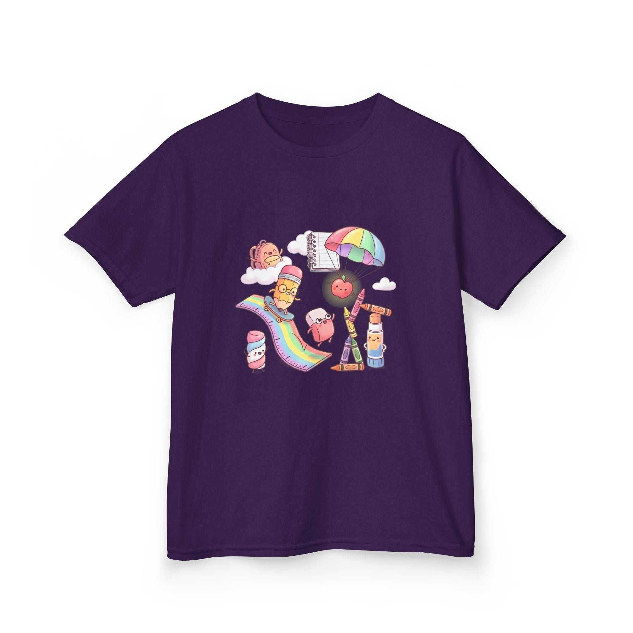 Kids Back to School Tee - Cute Faces School Supplies | Rainbow 2026