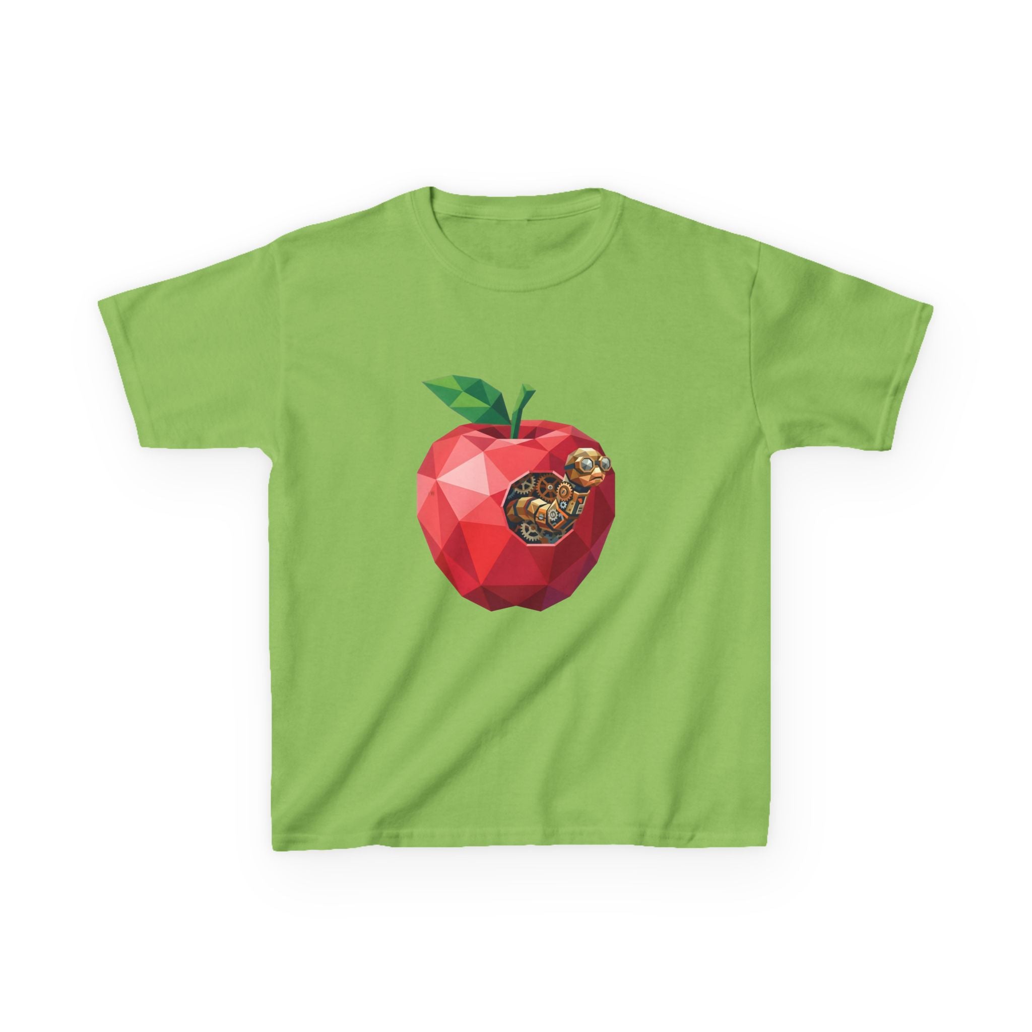Kids Steampunk T-Shirt - Low Poly Geometric Mechanical Apple Worm