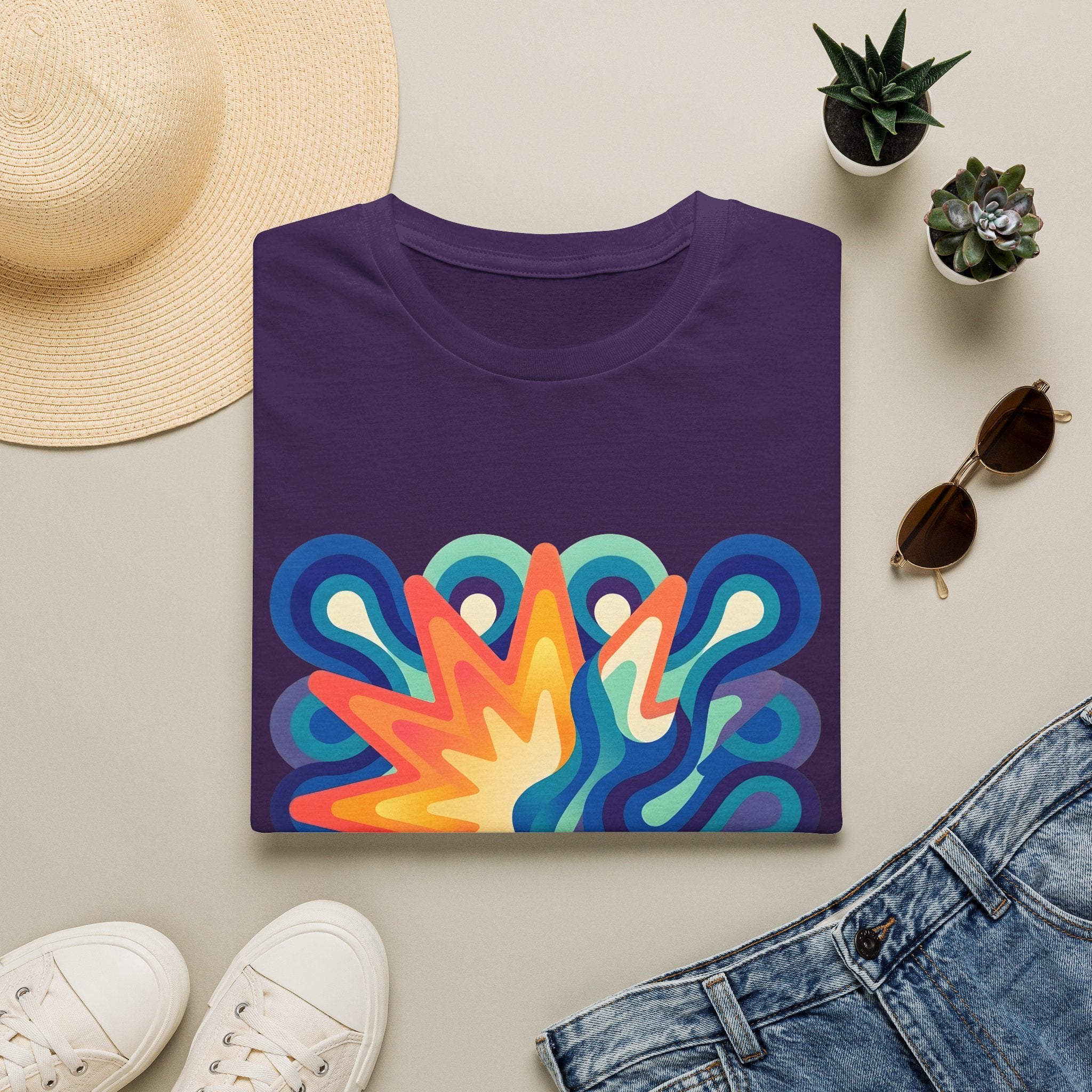 Abstract T-Shirt - Psychedelic Starburst Graphic Tee | Dynamic Blue
