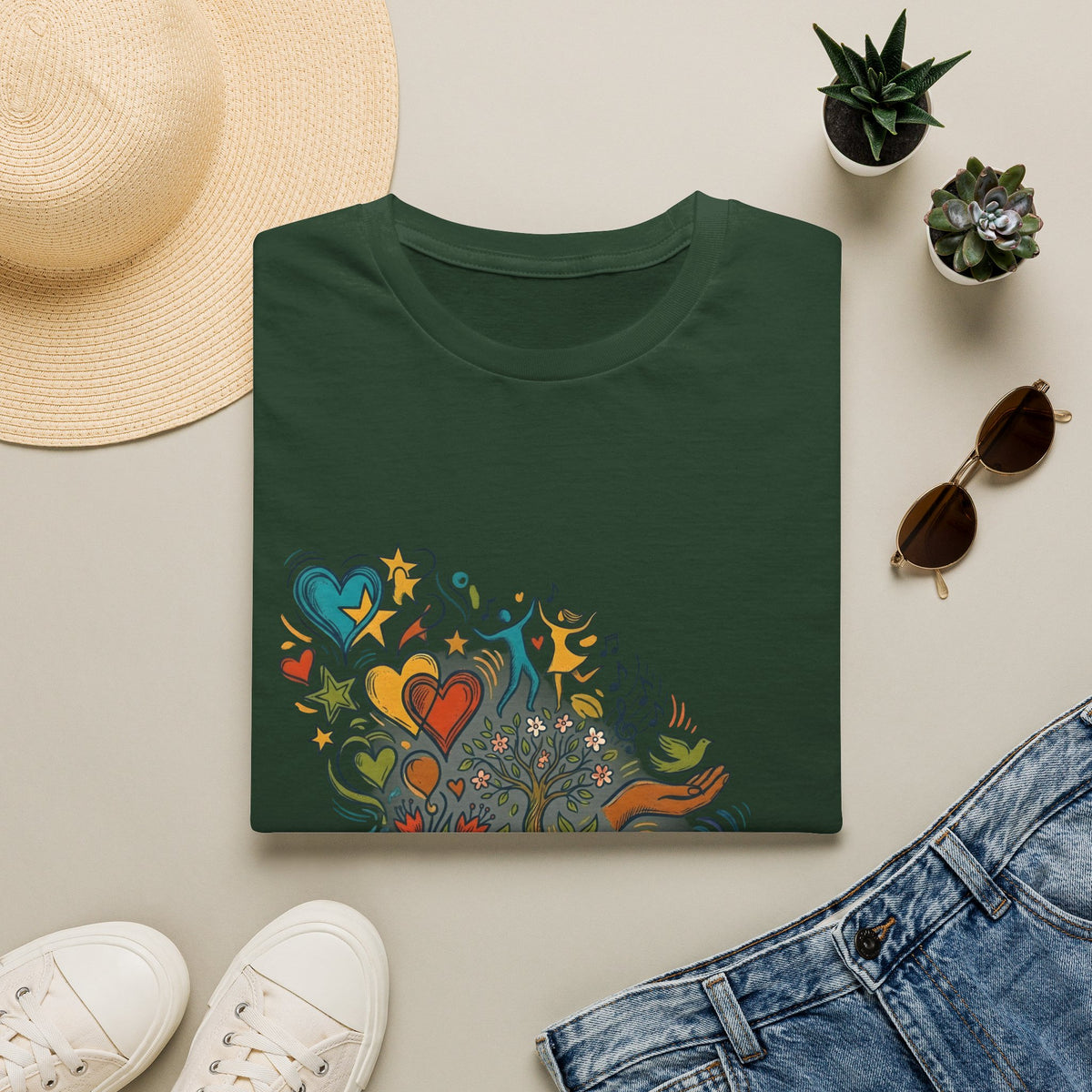 Unisex T-Shirt - Groovy Folk Art Love & Peace | Vibrant Community