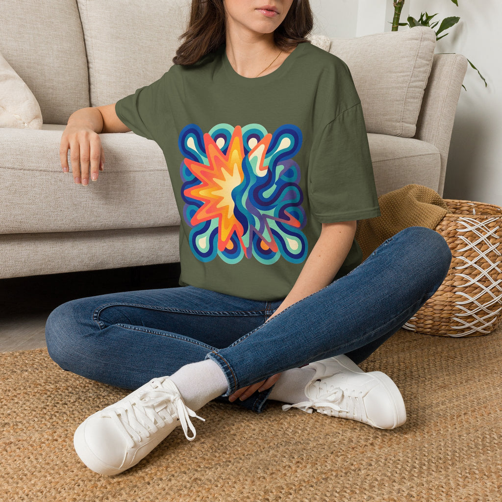 Abstract T-Shirt - Psychedelic Starburst Graphic Tee | Dynamic Blue