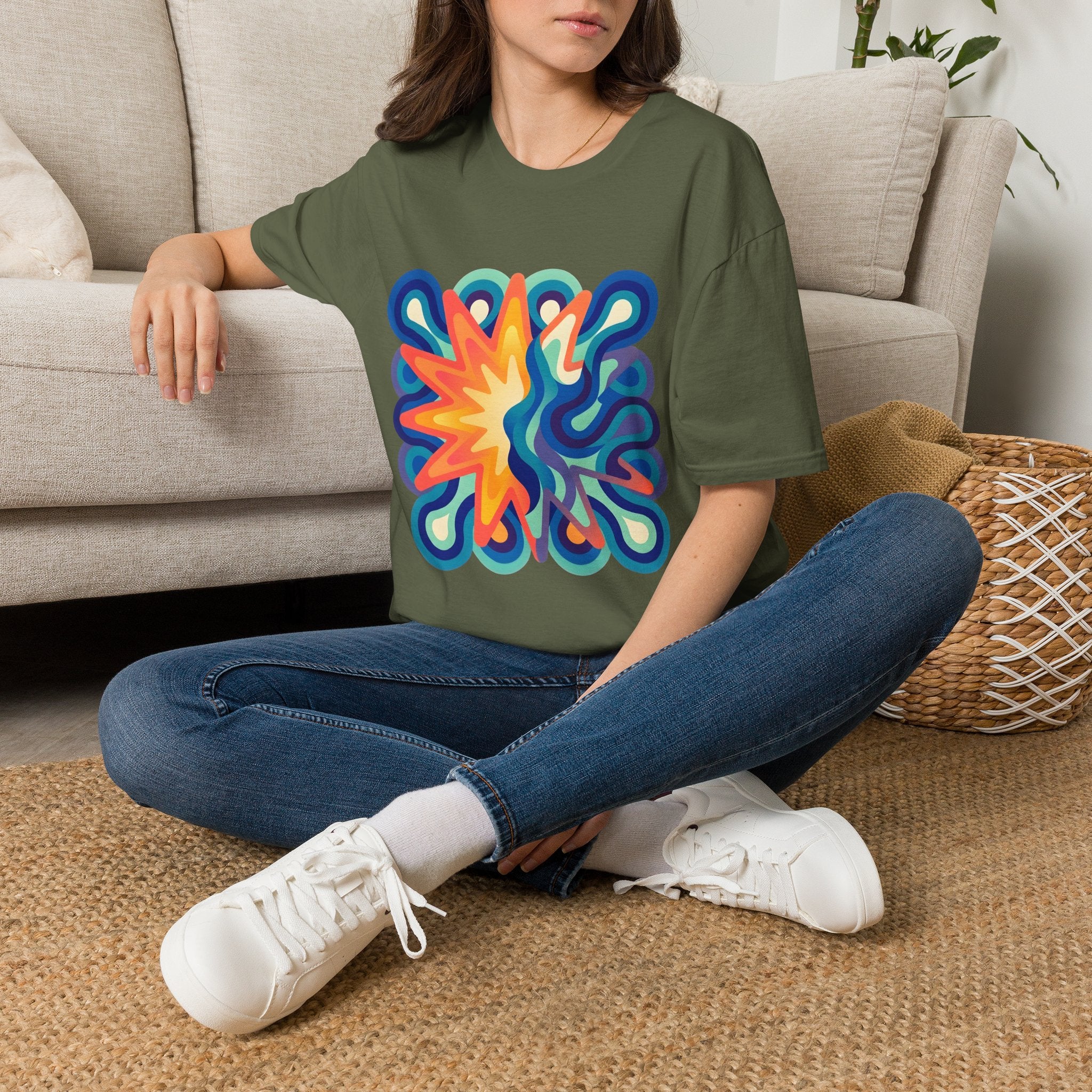 Abstract T-Shirt - Psychedelic Starburst Graphic Tee | Dynamic Blue