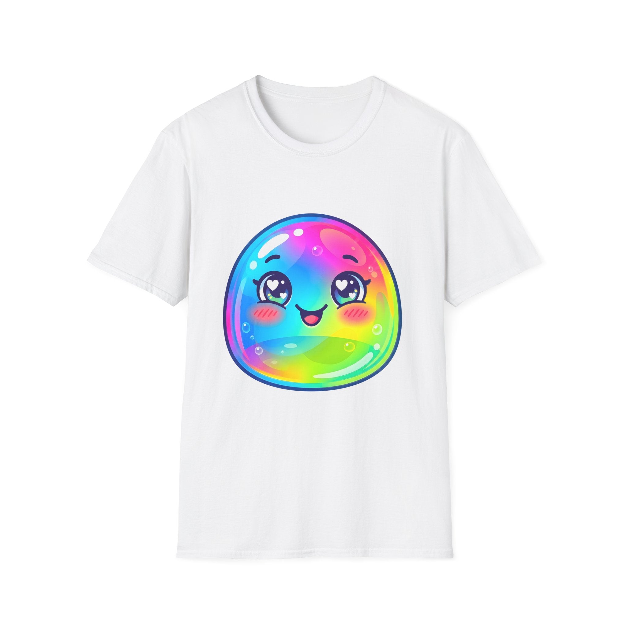 Unisex Kawaii T-Shirt - Happy Rainbow Blob Character Tee