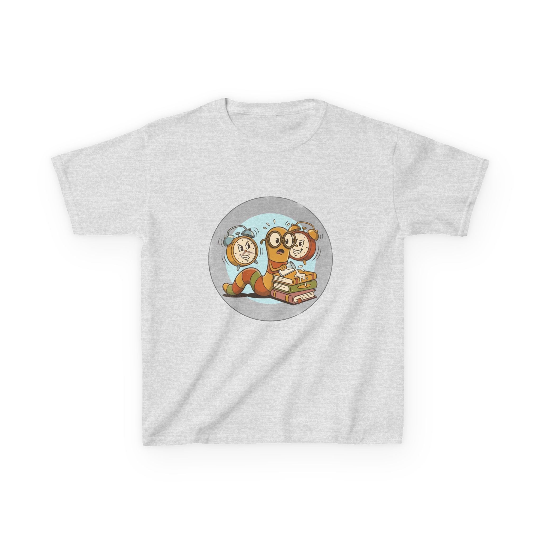 Kids Bookworm Tee - Cartoon Worm Studying Books | Back to School