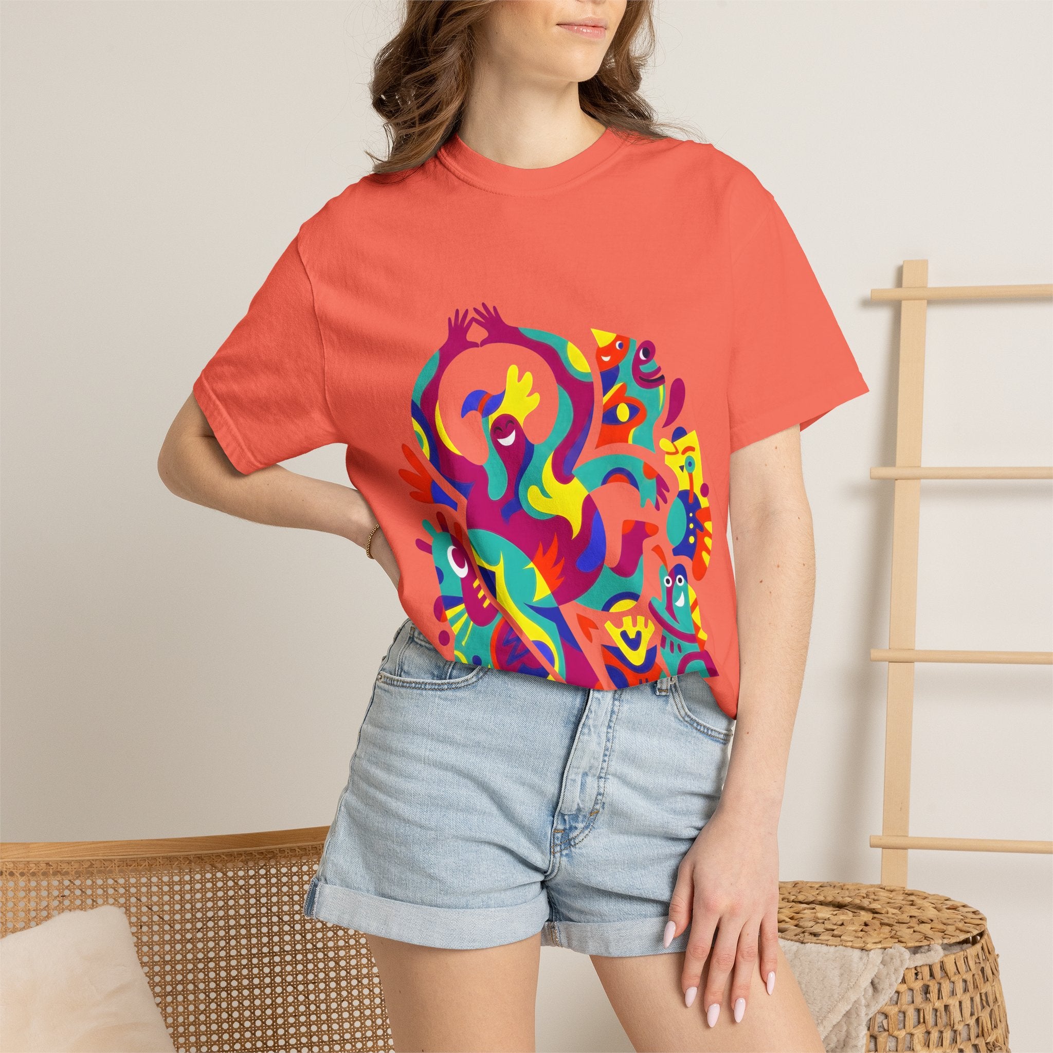 Garment-Dyed T-shirt - Joyful Abstract Creatures | Whimsical Graphic