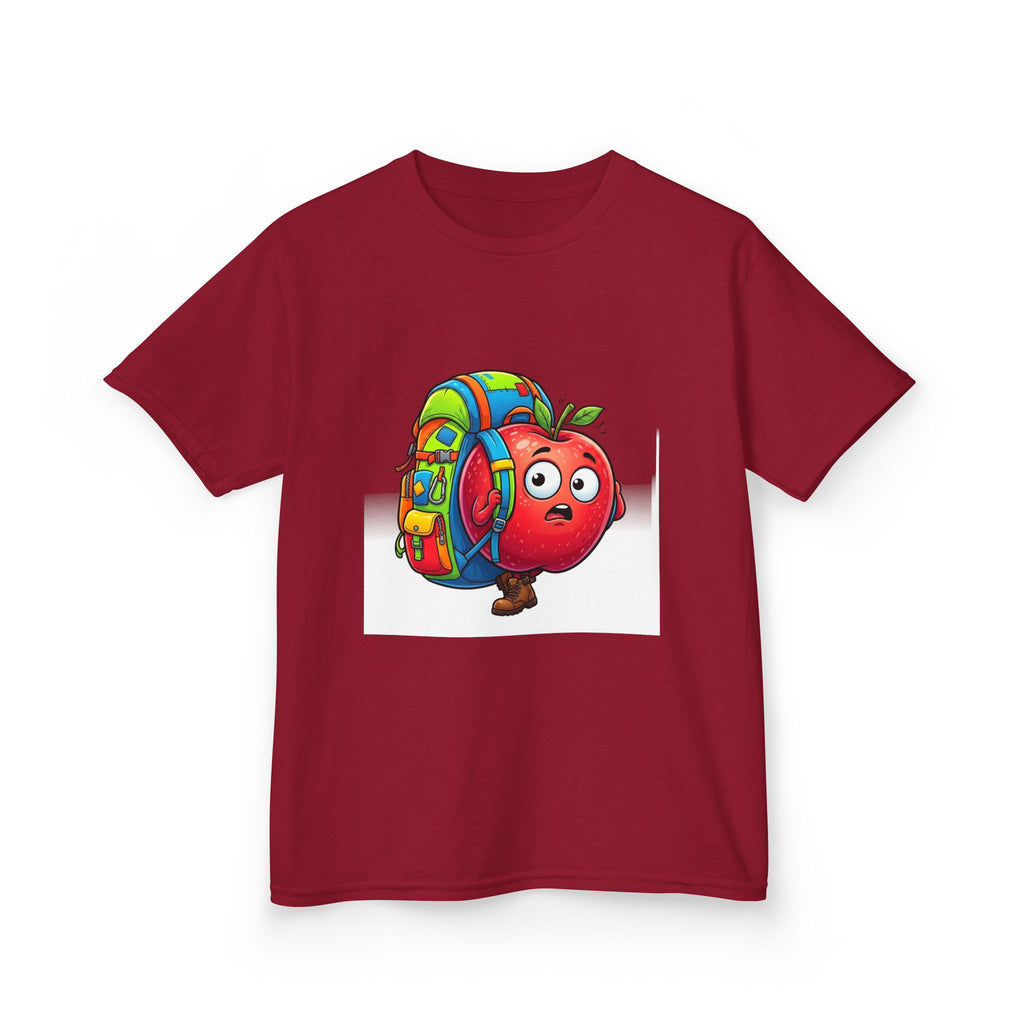 Kids Tee - Adventurous Apple Character Hiking T-Shirt