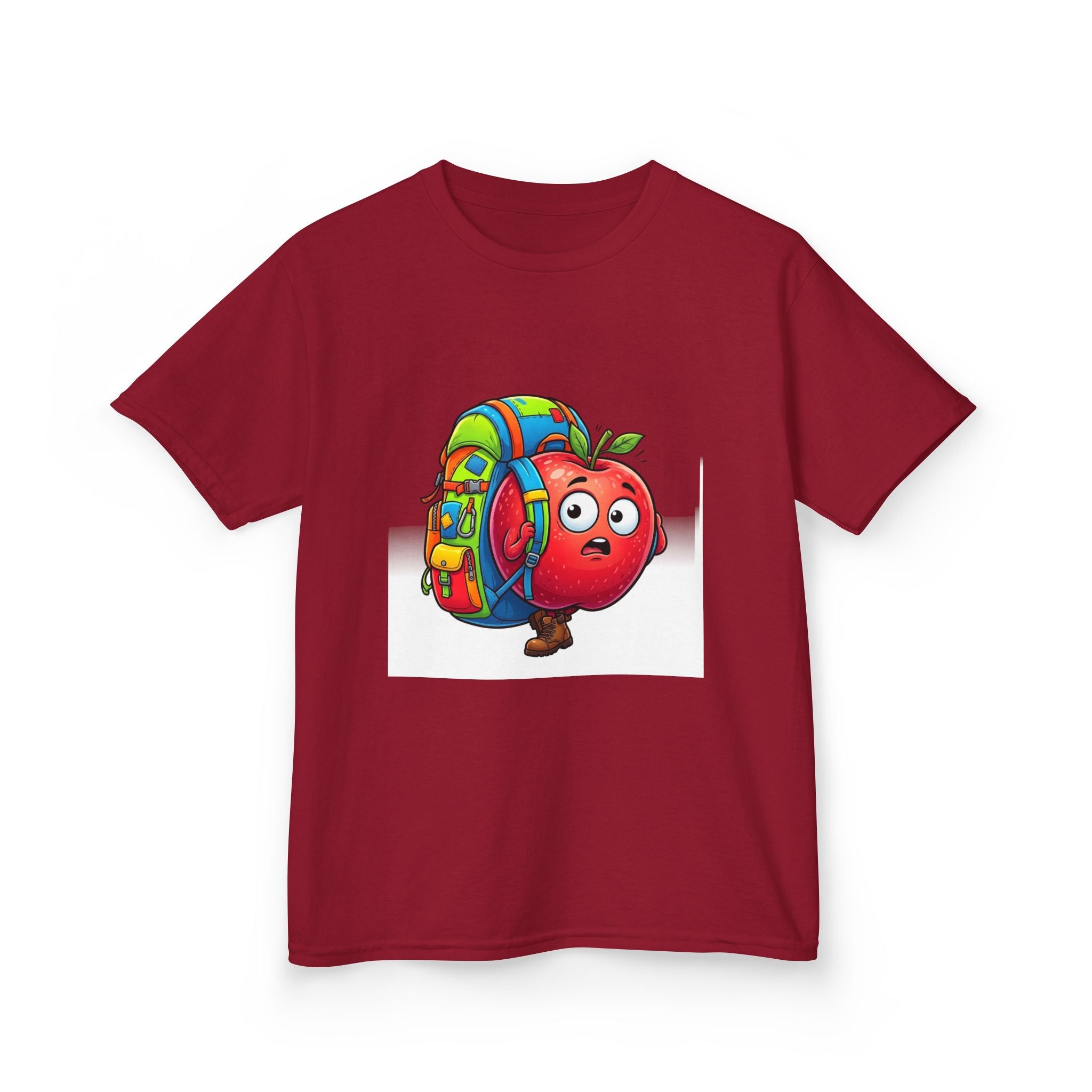 Kids Tee - Adventurous Apple Character Hiking T-Shirt