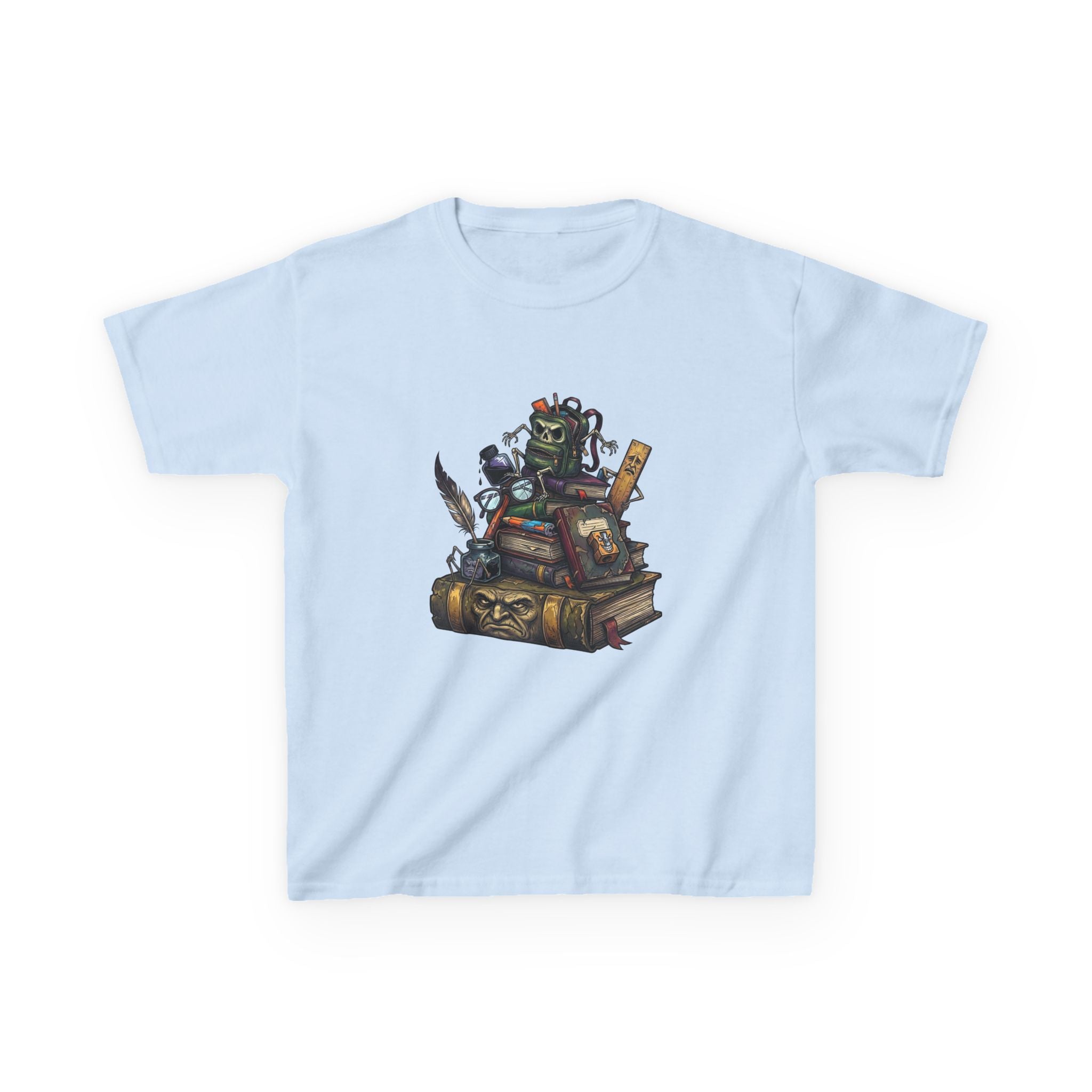 Kids Dark Academia Tee - Macabre School Supplies Skull