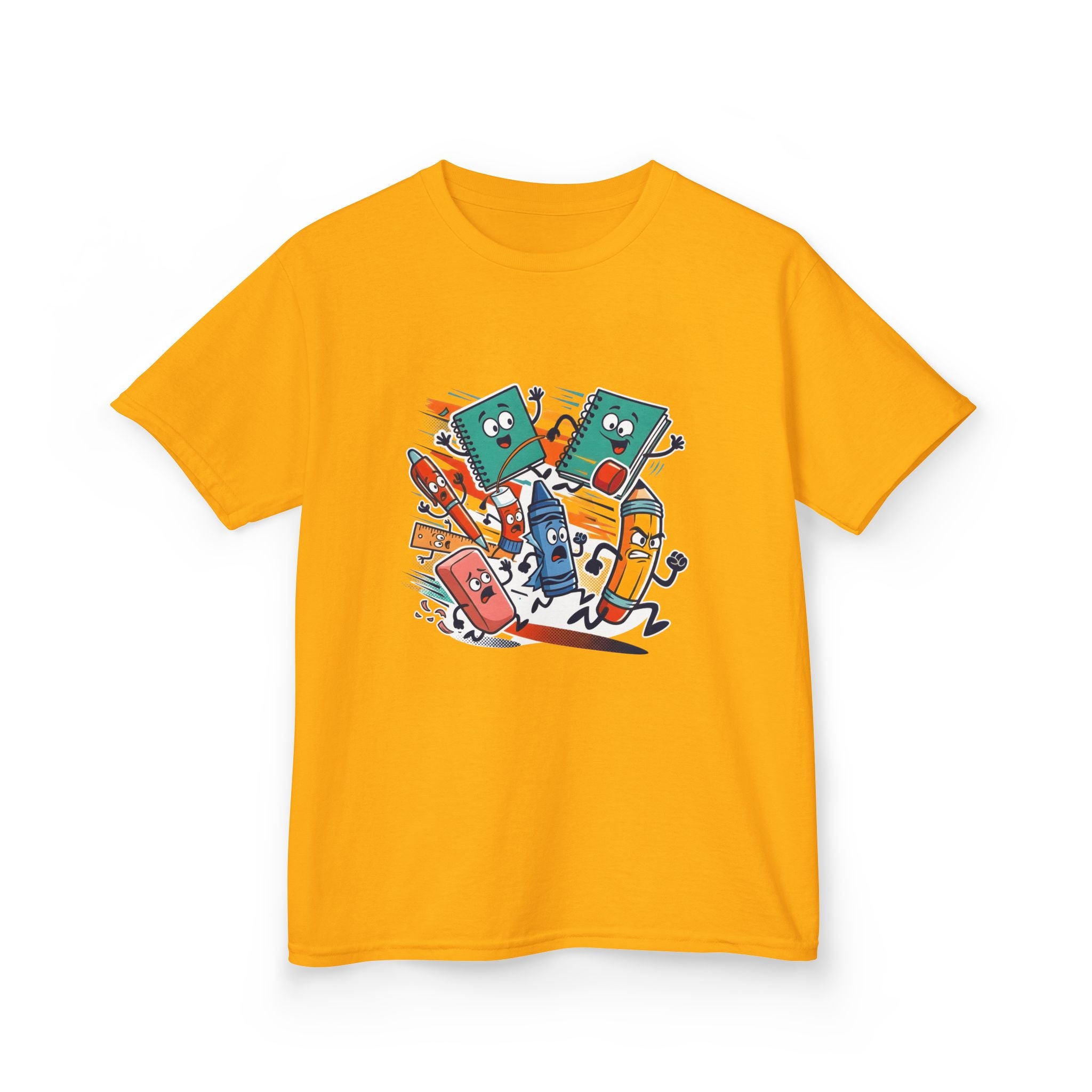 Kids Back to School Tee - Playful School Supplies Cartoon