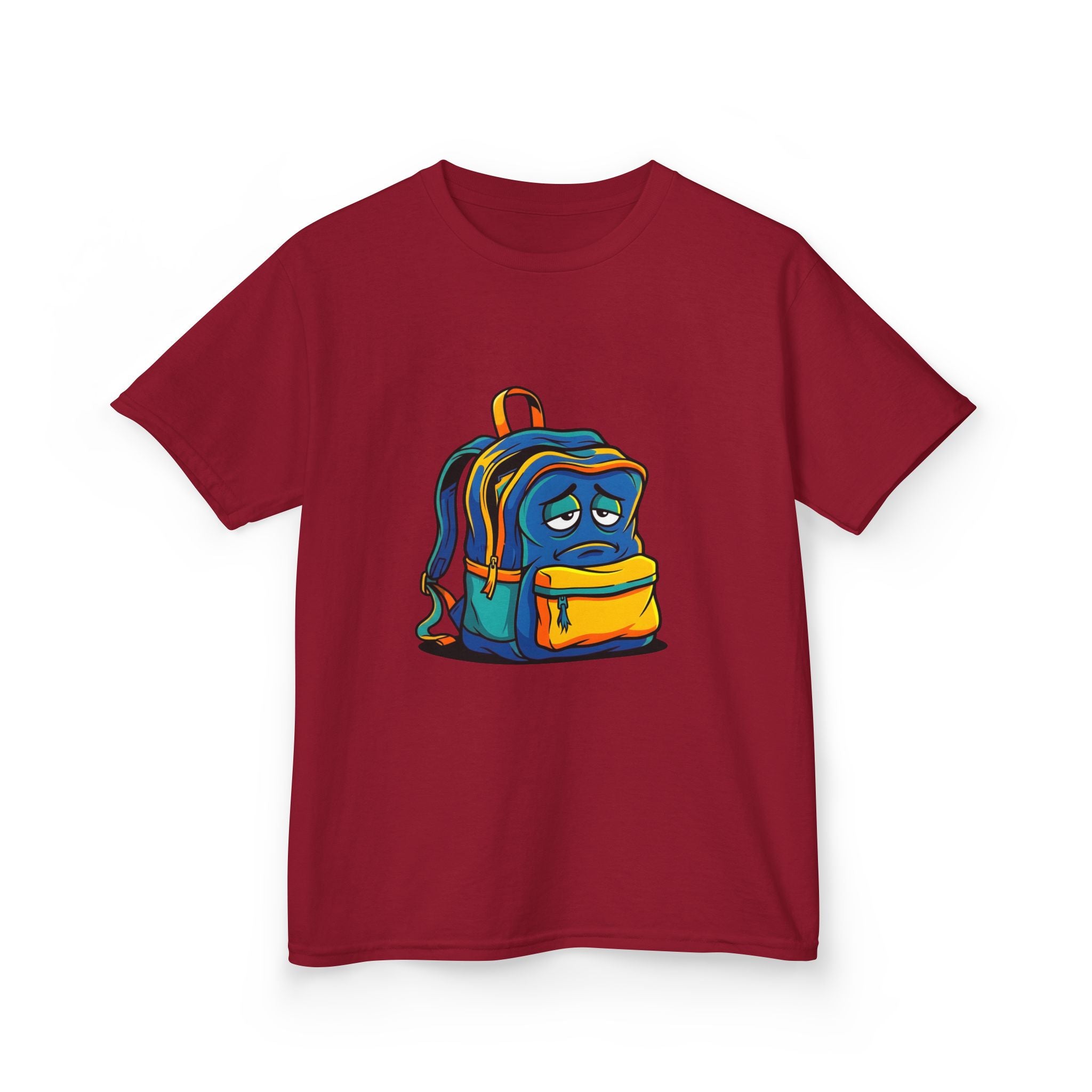 Kids Heavy Cotton Tee - Sad Backpack Cartoon | Back to School 2026