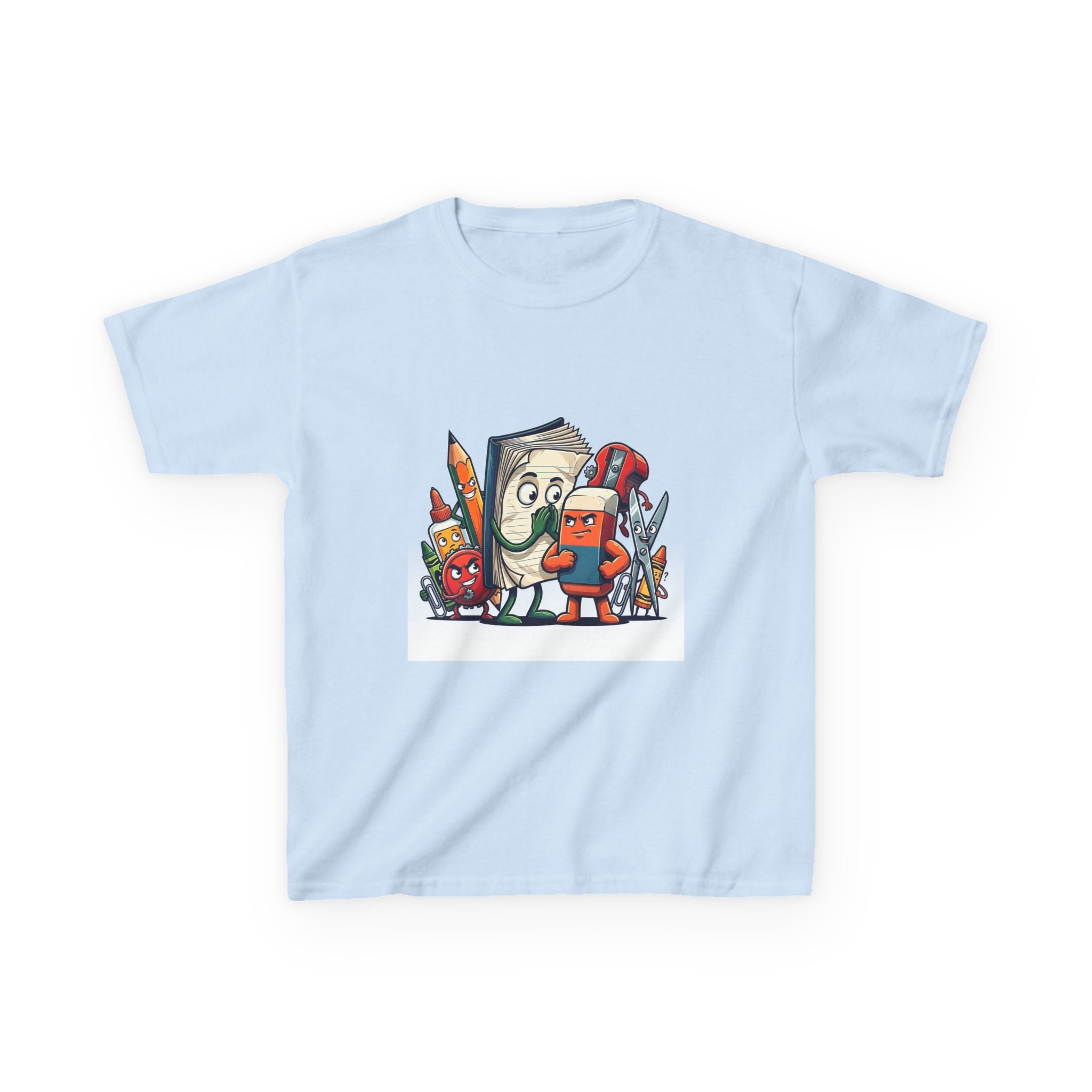 Kids Cartoon T-Shirt - Mischievous School Supplies & Stationery