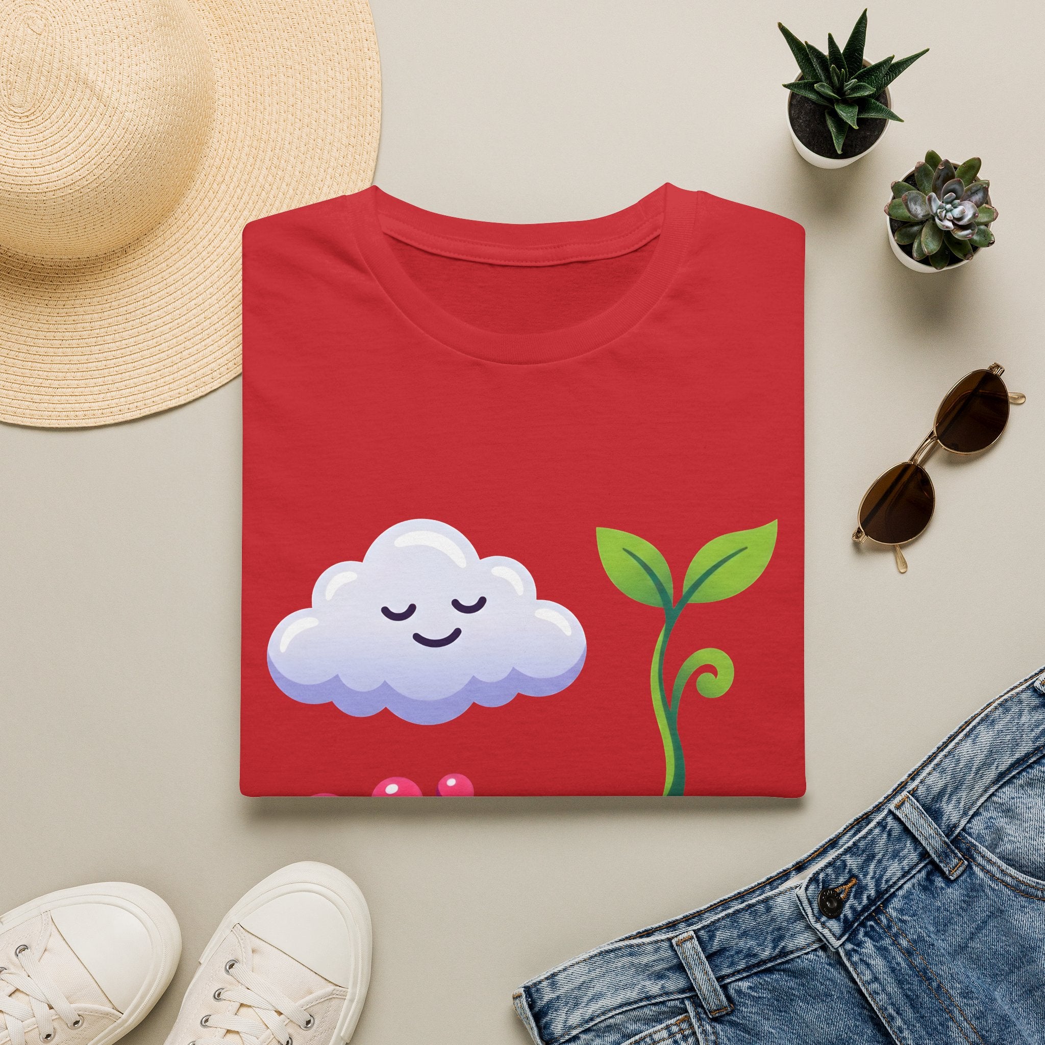 Cute Nature T-Shirt - Whimsical Cloud Sprout Wave Design | Unisex