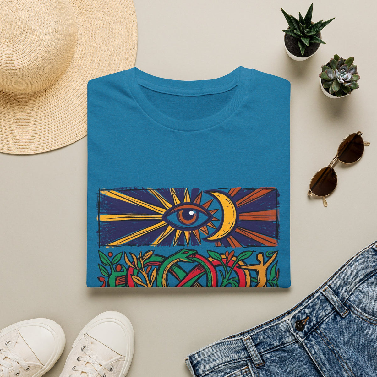 Unisex T-Shirt - Cosmic Folk Art Eye & Snake | Spiritual Nature