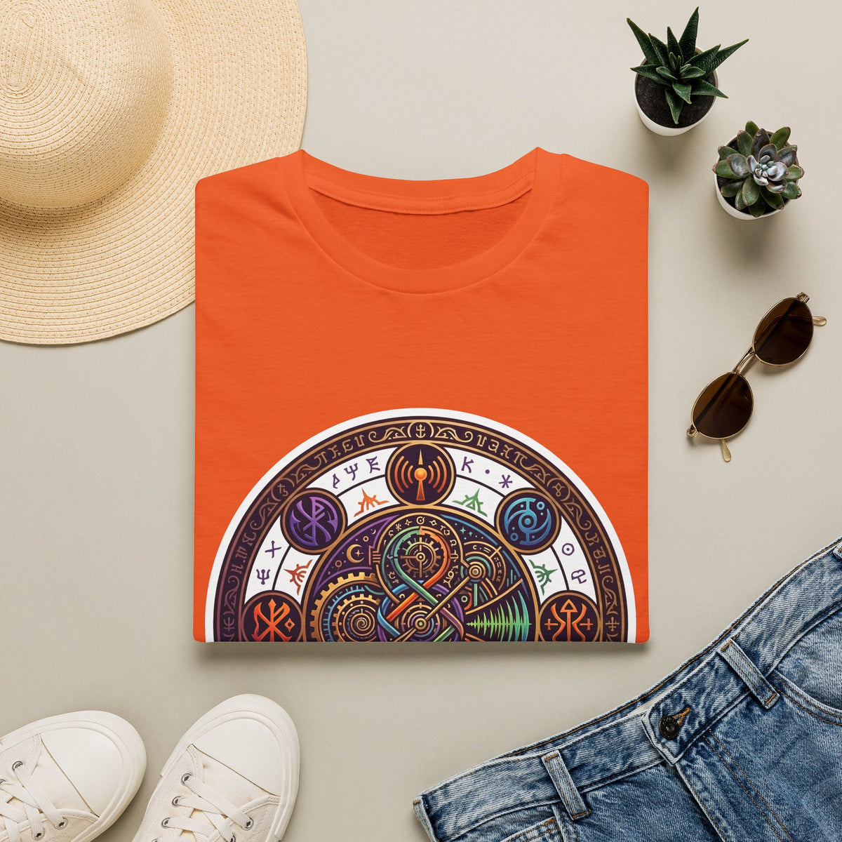 Unisex Steampunk T-Shirt - Ornate Mystical Mandala & Gears